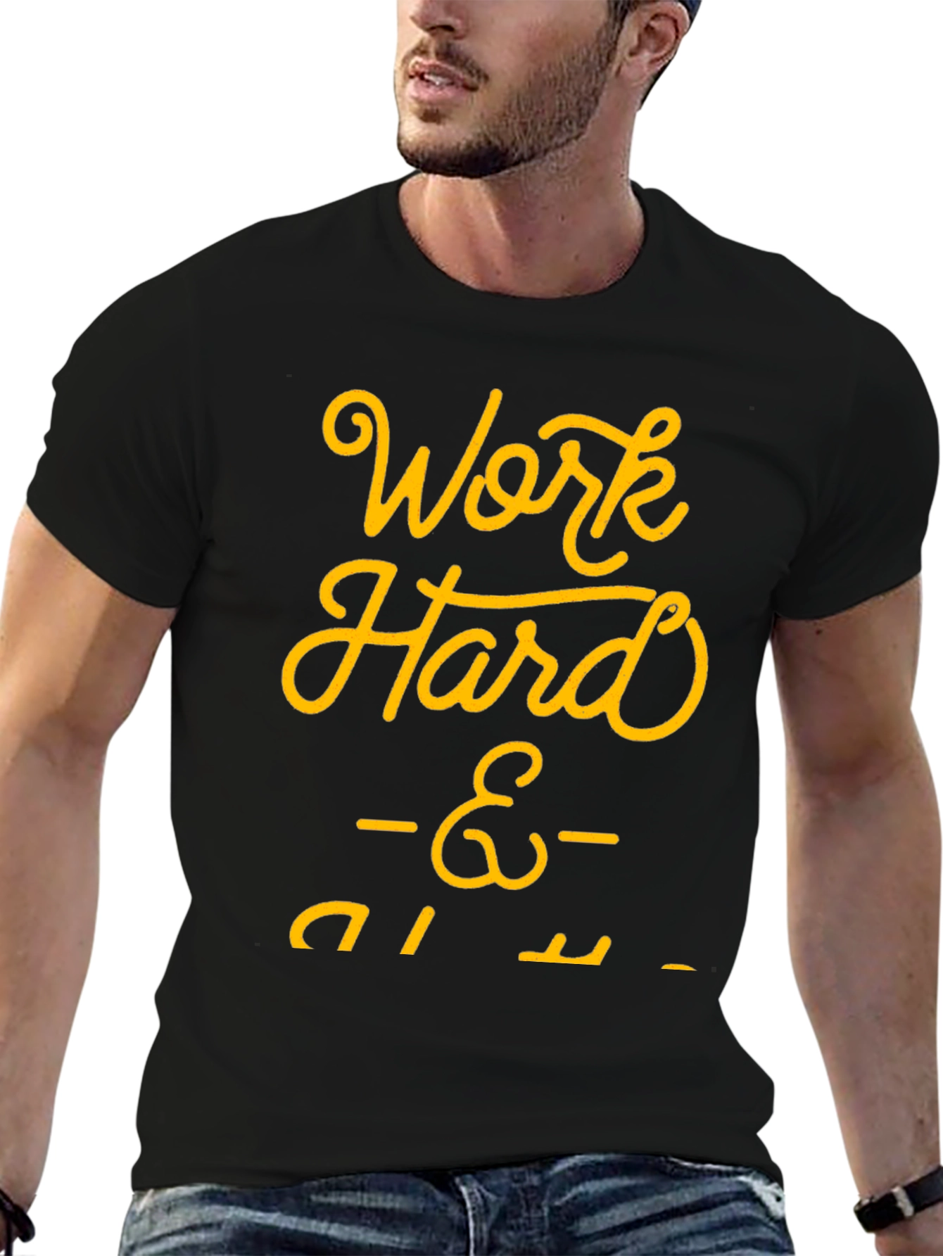 Black Work Hard Play Harder Black Graphic Tee view 6