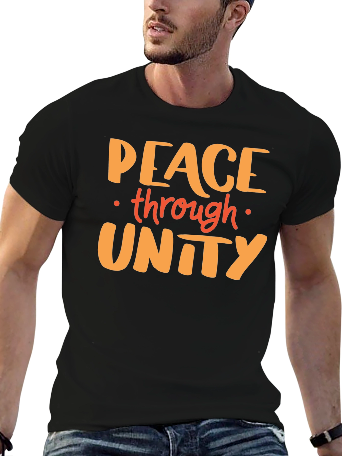 Black Peace Through Unity Graphic Tee - Black view 6