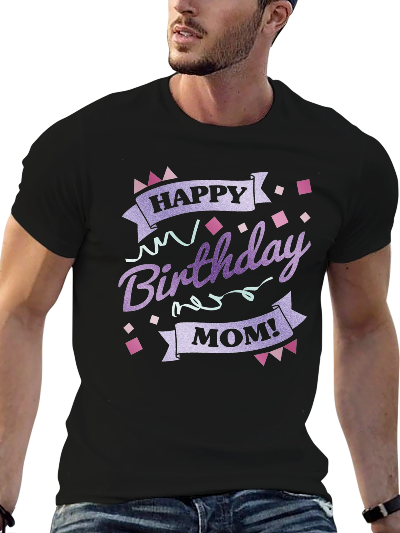 Black Happy Birthday Mom Graphic T-Shirt view 6