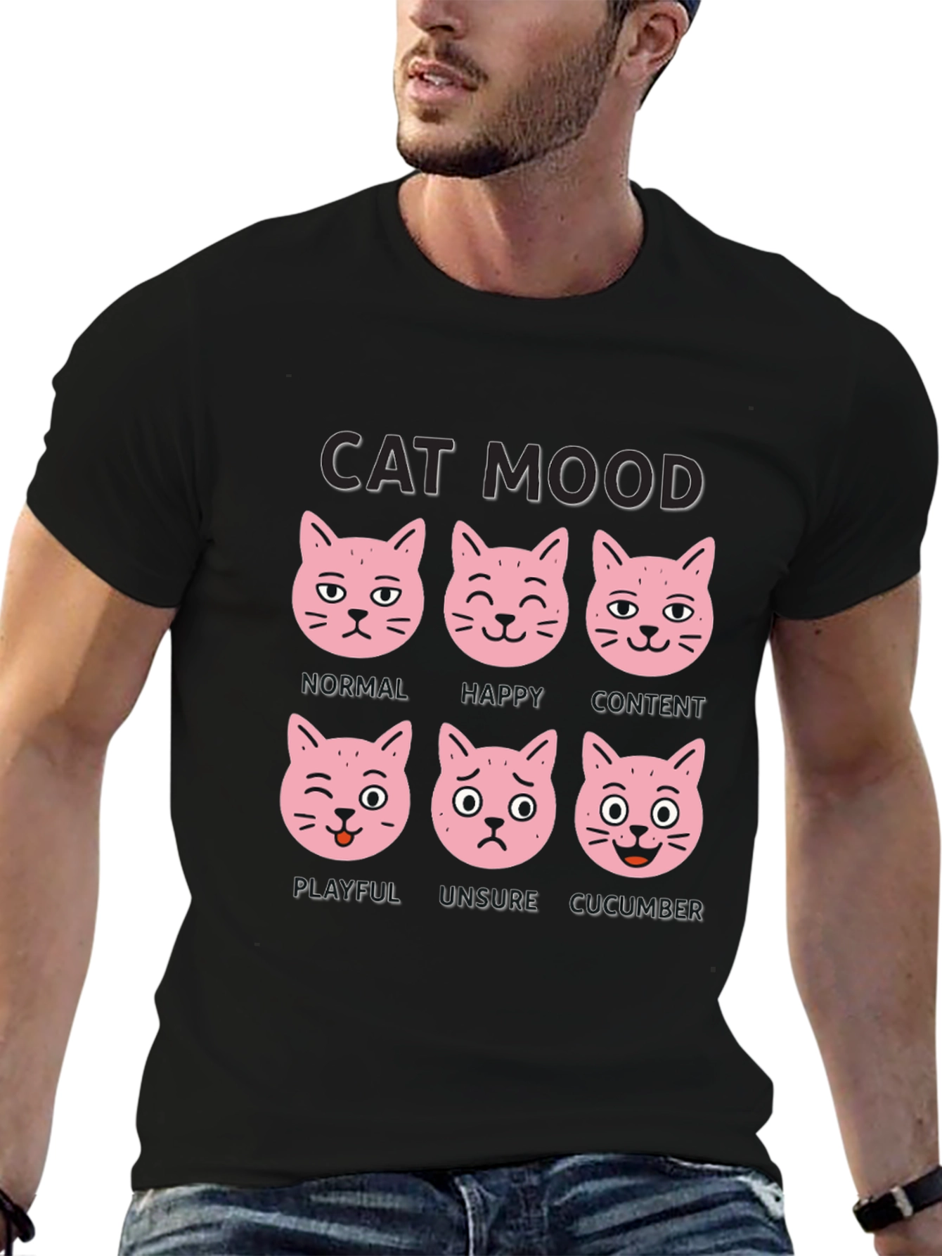 Black Cat Mood T-Shirt - Funny Cat Expression Tee view 6