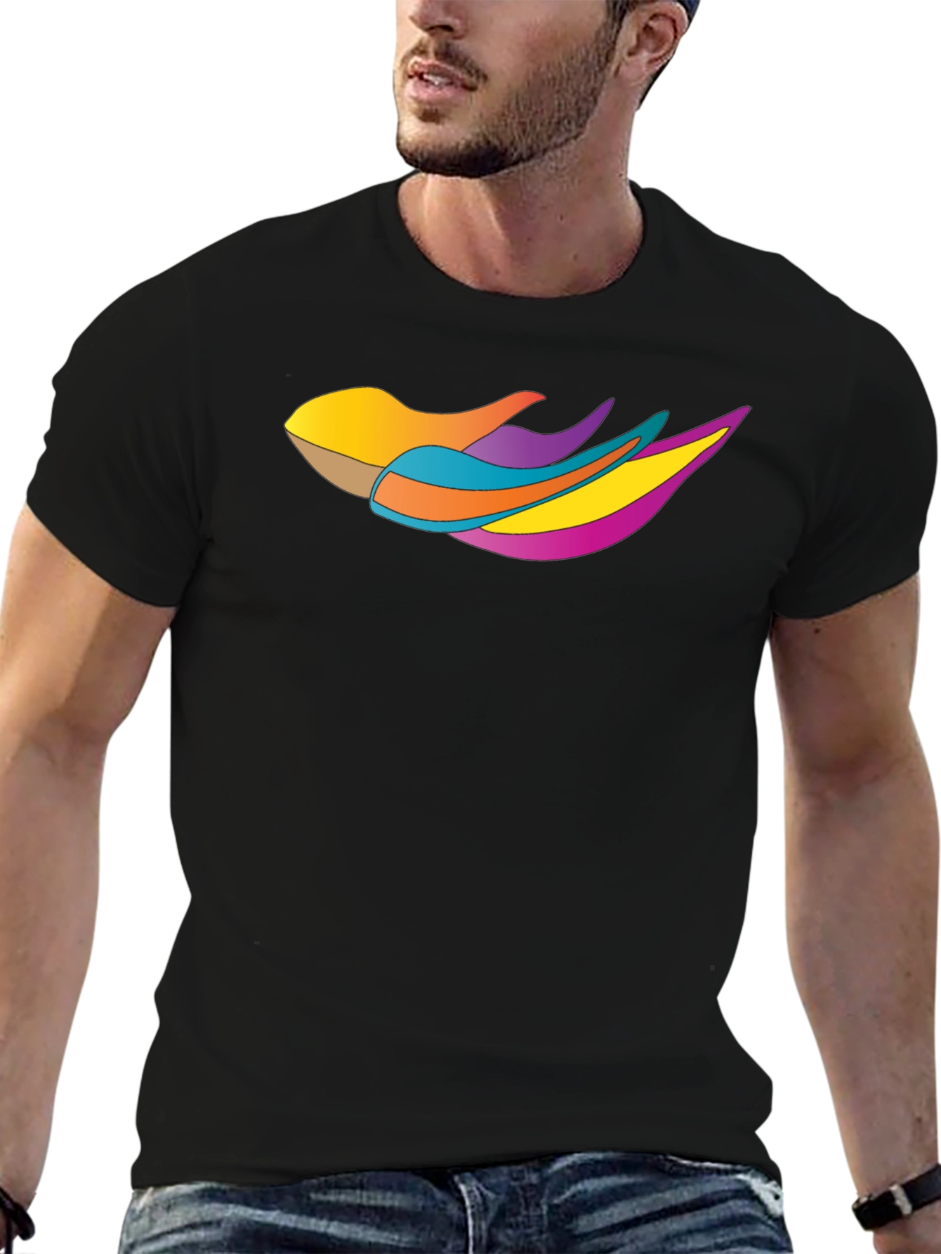 Black Abstract Graphic Print Black Tee view 6