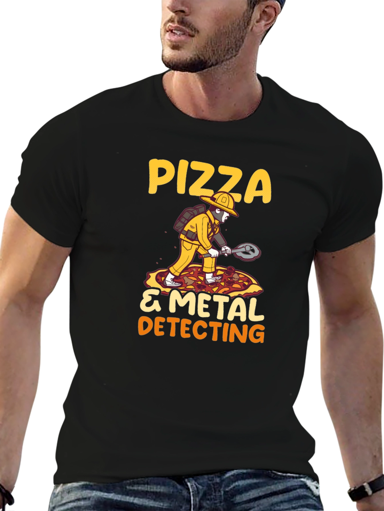Black Pizza & Metal Detecting T-Shirt view 6