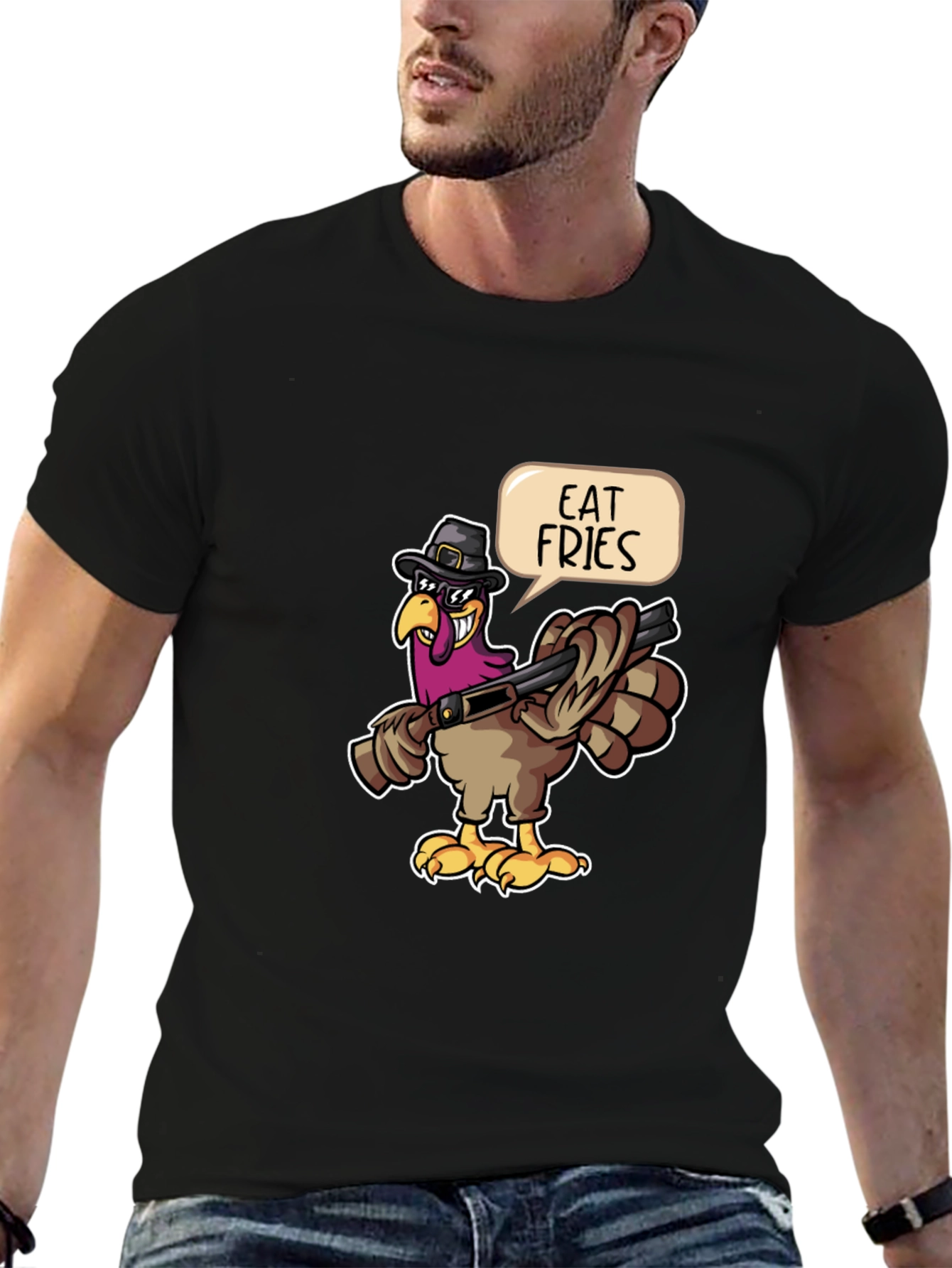 Black Eat Fries Turkey Graphic Tee view 6