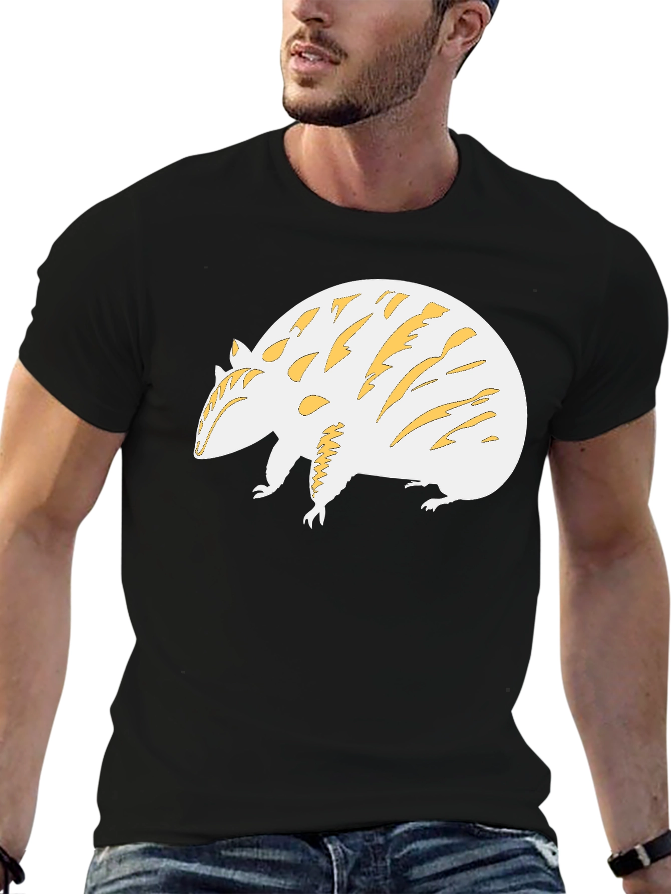 Black Unique Armadillo Graphic Tee - Black Cotton Blend view 6