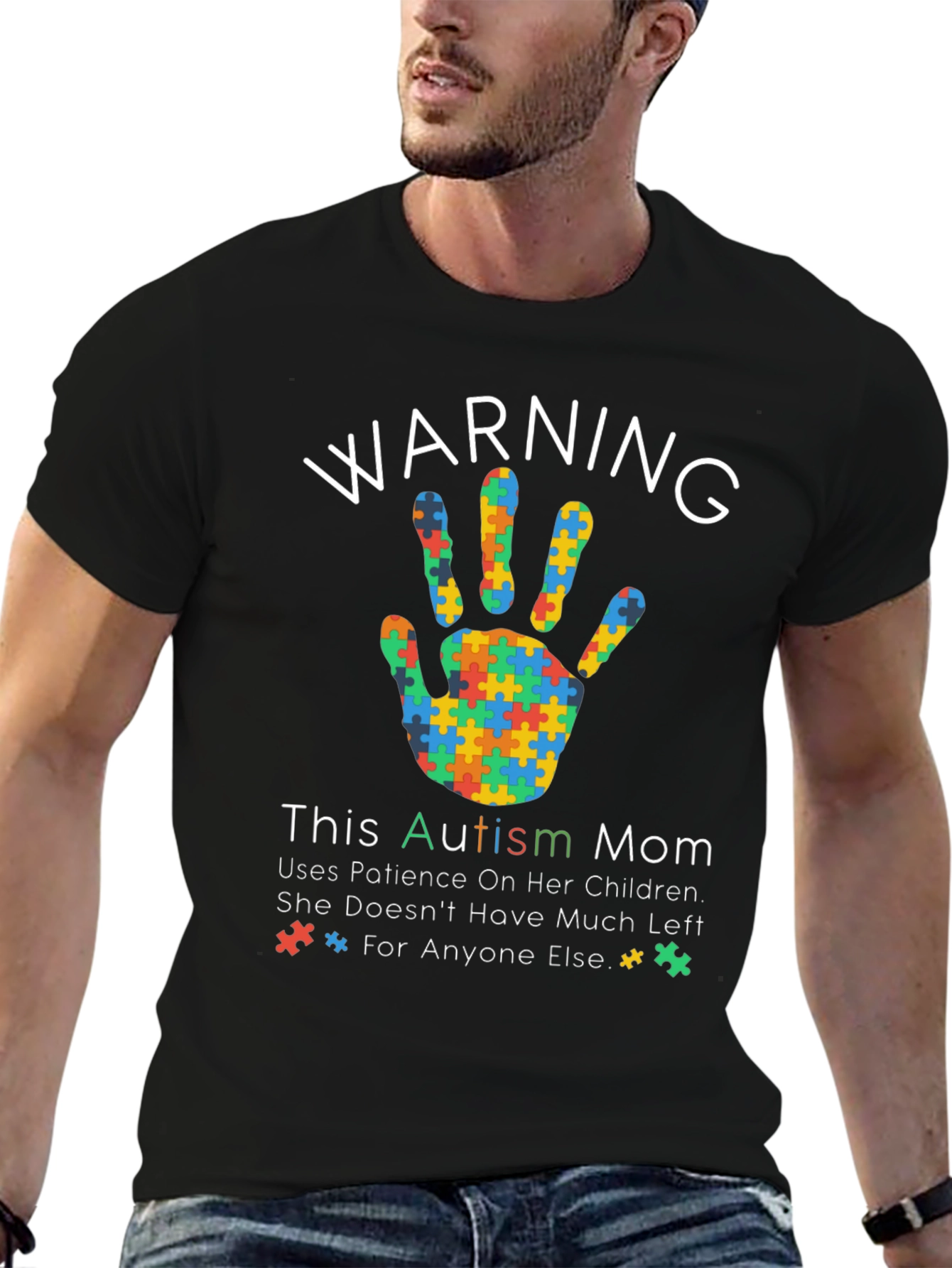 Black Autism Mom Warning T-Shirt view 6