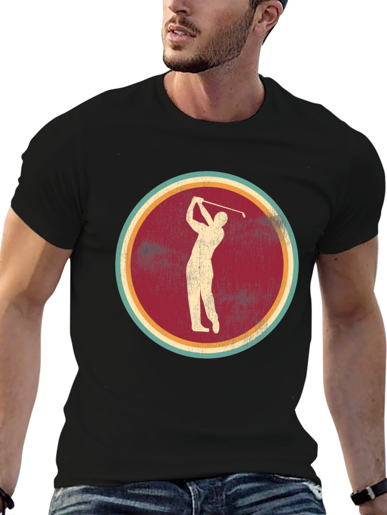 Black Vintage Golf Tee - Retro Golfer Graphic T-Shirt view 6