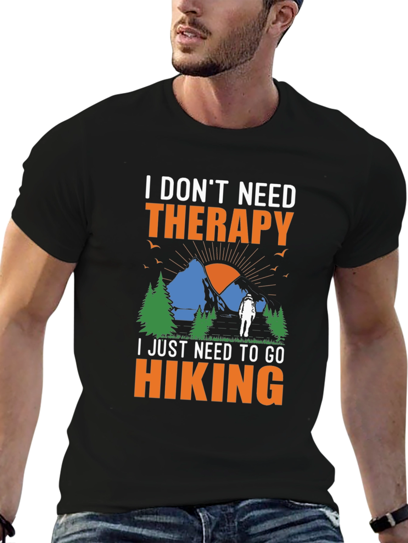 Black Hiking Therapy Graphic T-Shirt view 6
