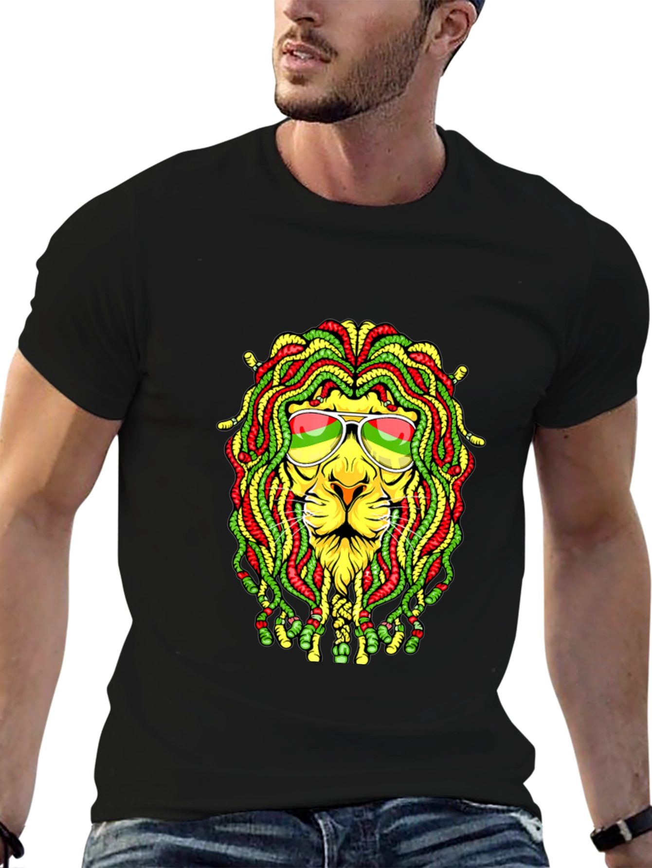 Black Rasta Lion Graphic T-Shirt - Reggae Style view 6