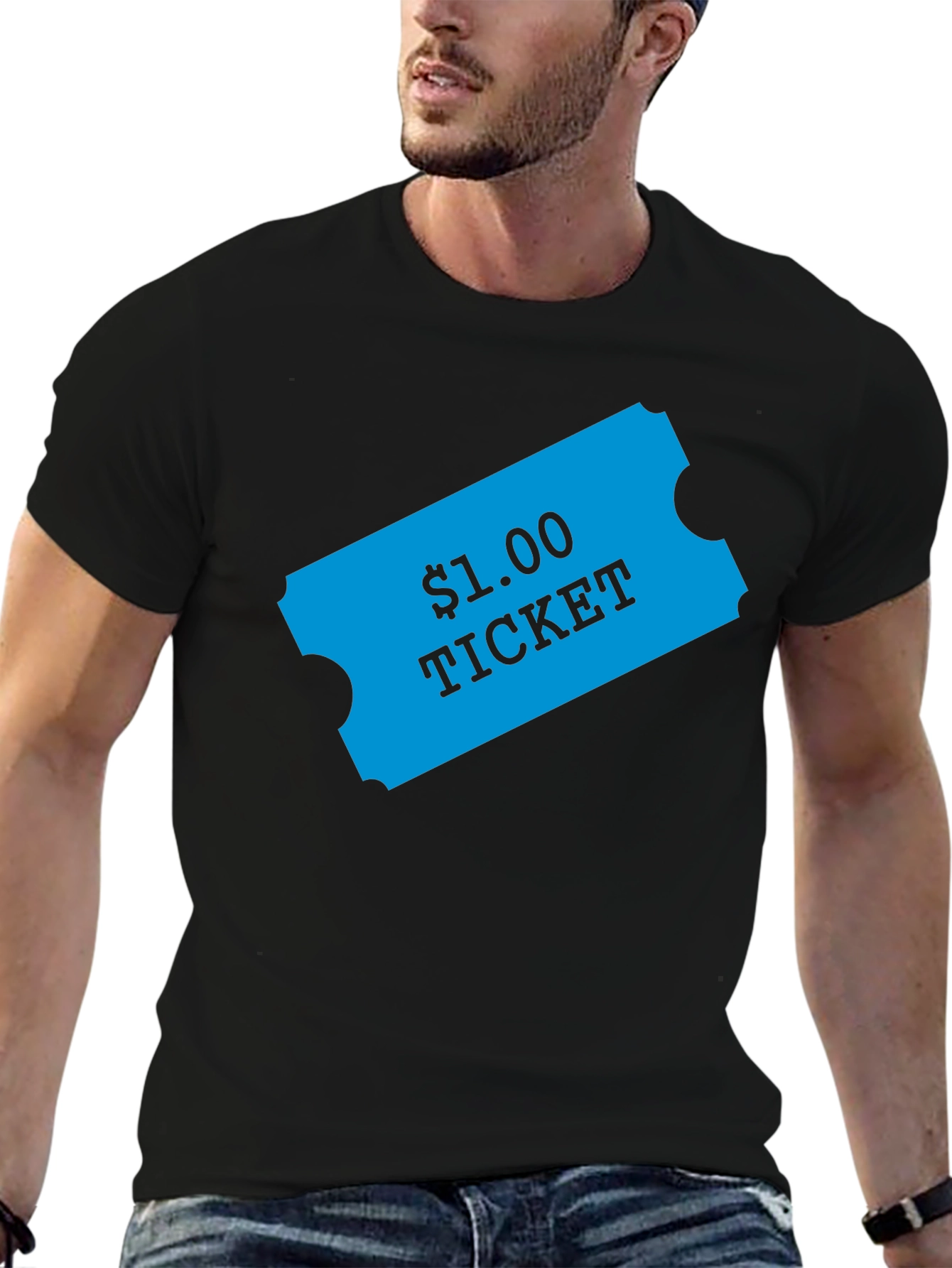 Black Novelty One Dollar Ticket Graphic T-Shirt view 6
