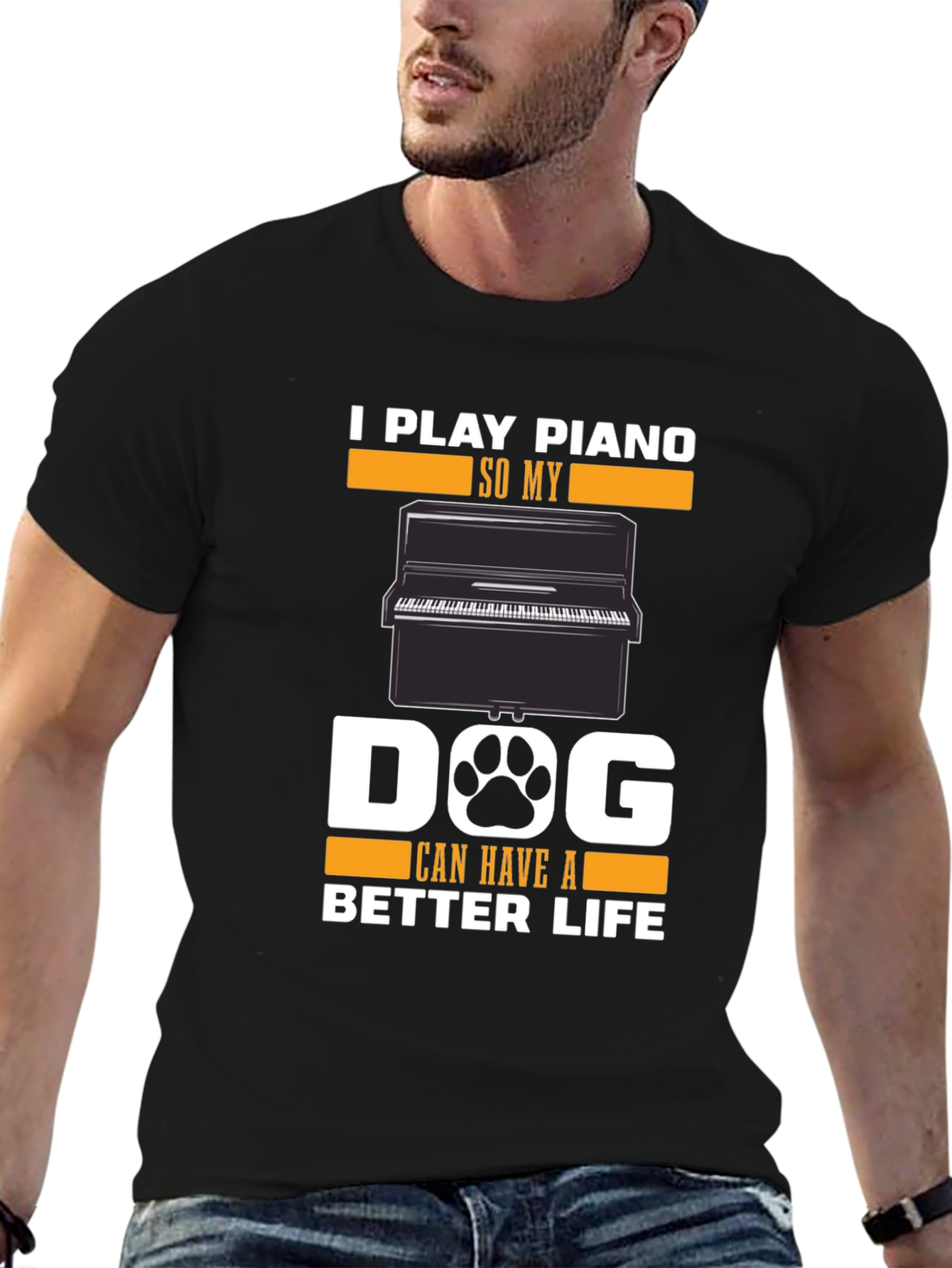 Black Piano Lover's Dog T-Shirt - Play Piano for a Better Dog Life view 6