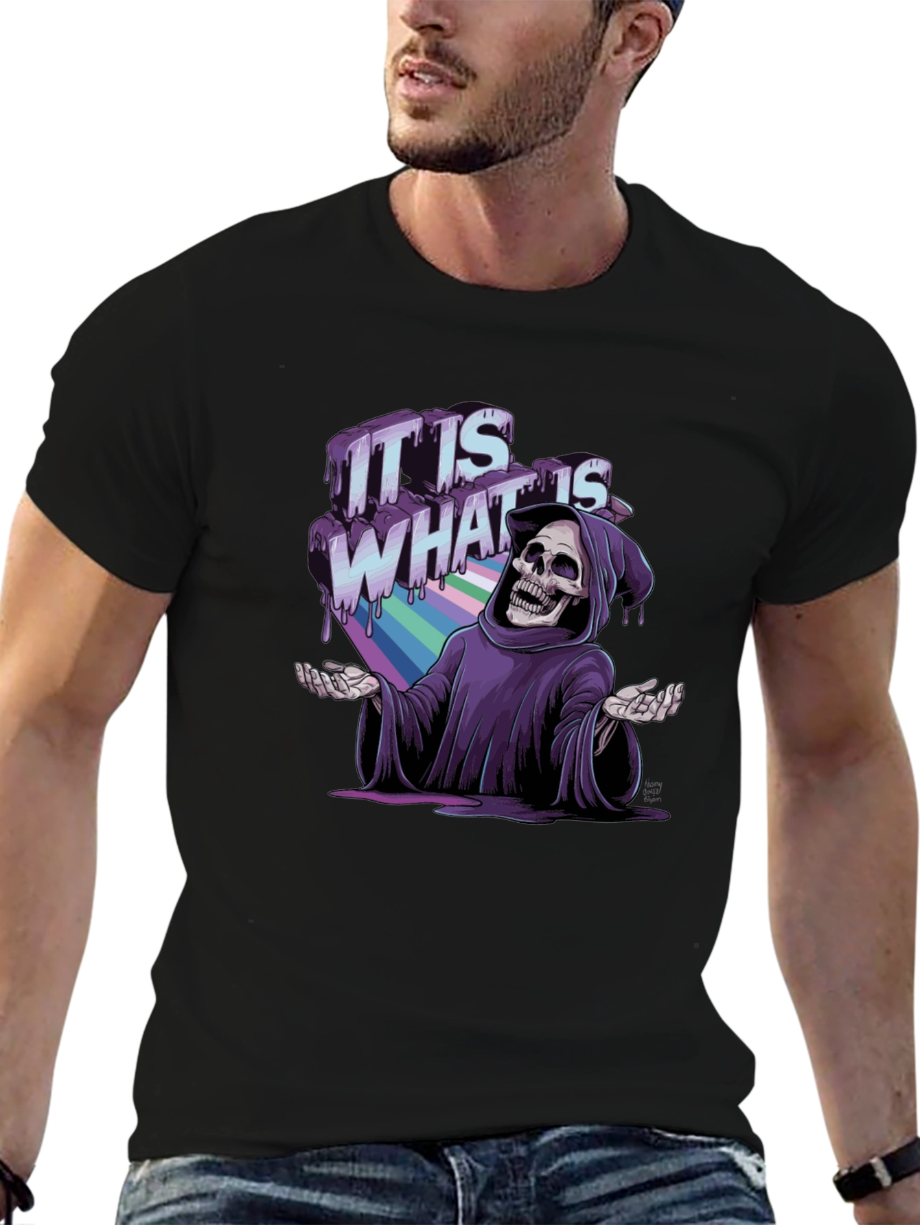 Black Grim Reaper Rainbow Drip T-Shirt - "It Is What It Is" view 6