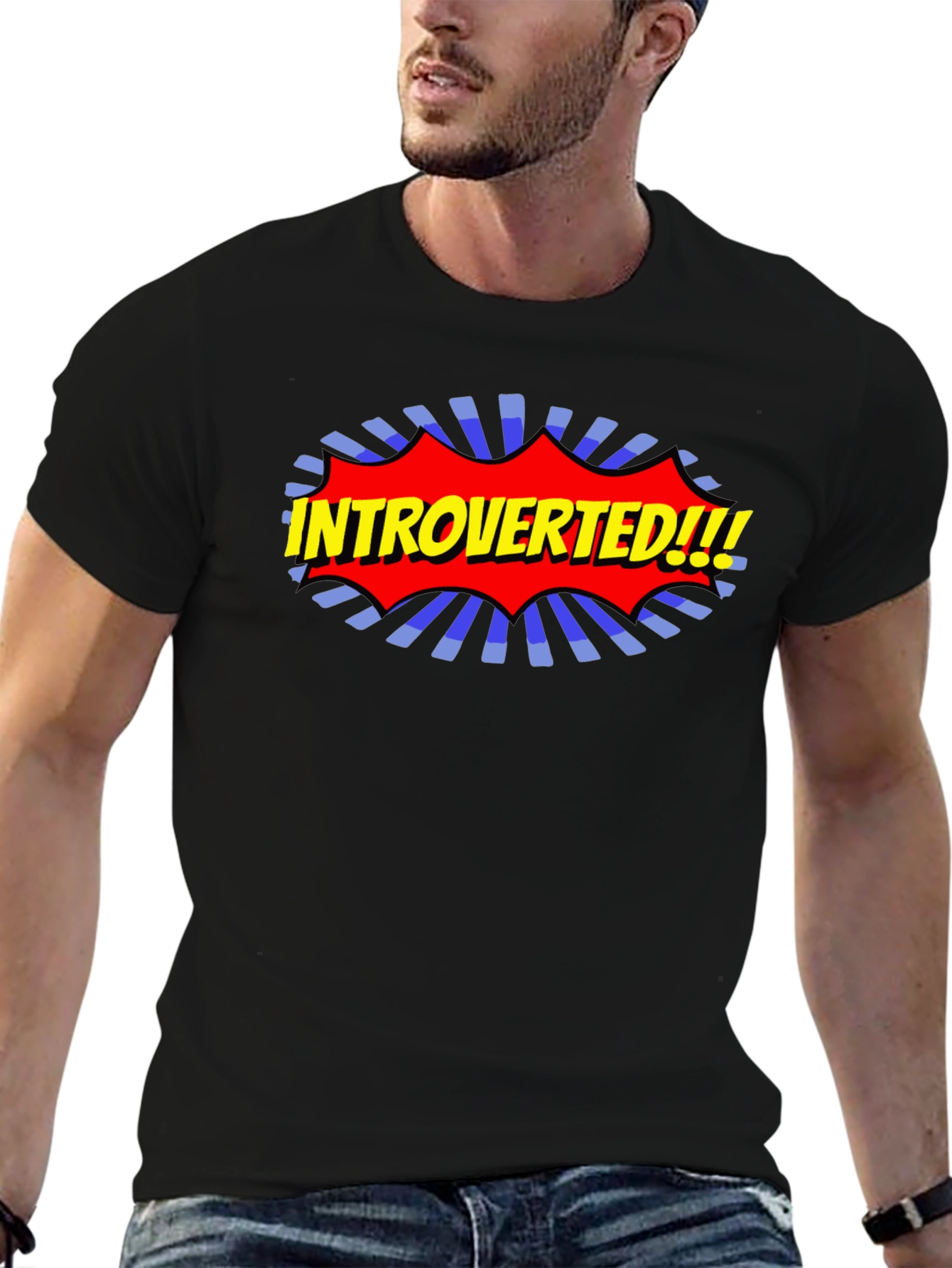 Black Introverted Comic Style T-Shirt view 6