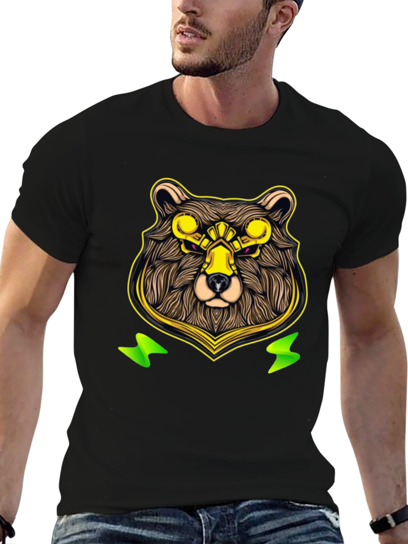 Black Cyber Bear Graphic Tee - Cool Animal Print view 6