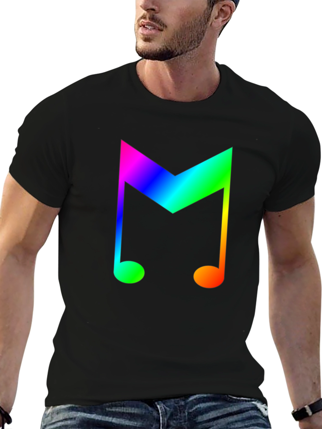 Black Rainbow Music Note Graphic Tee - Stylish Cotton Shirt view 6