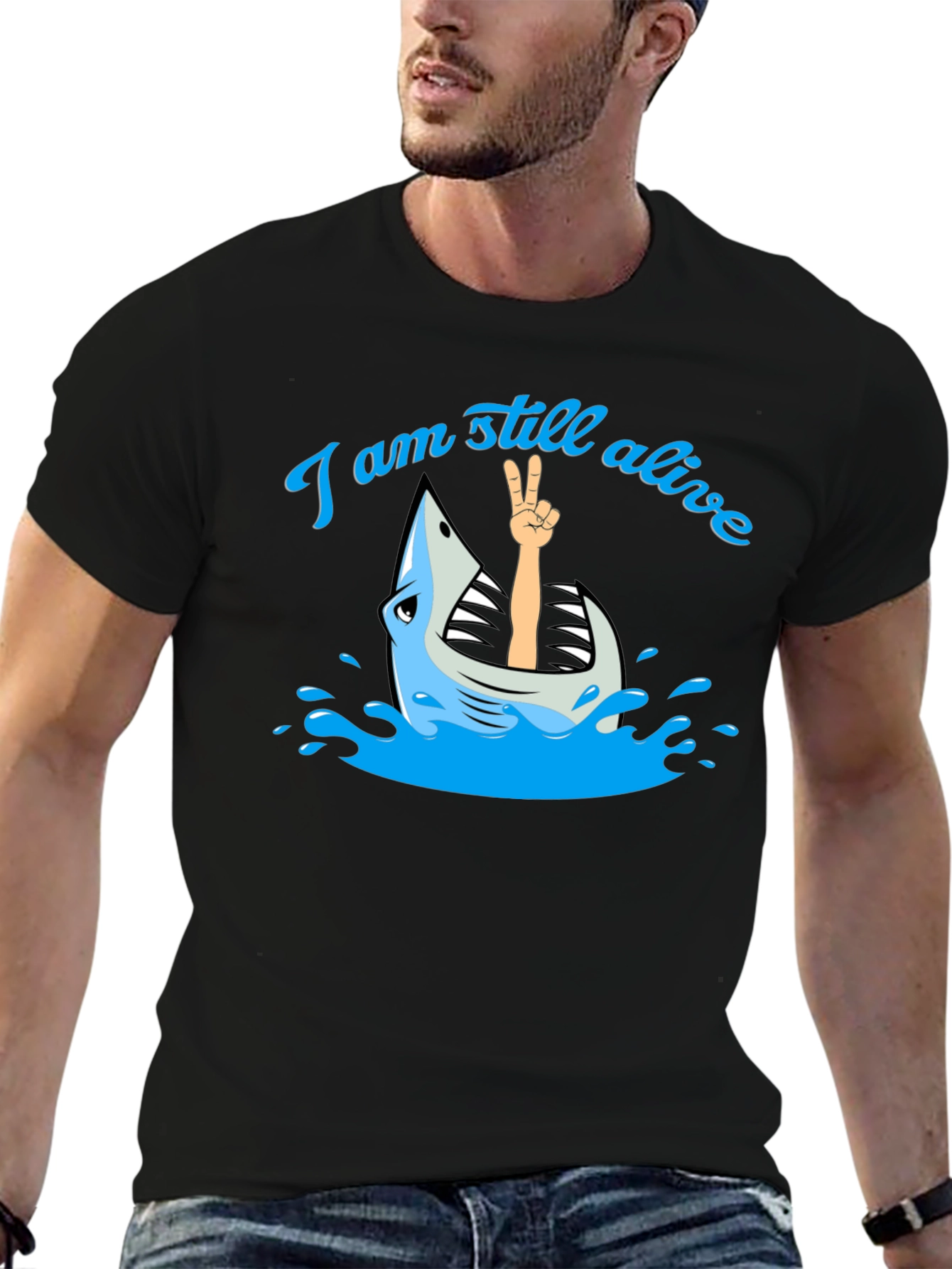 Black I Am Still Alive Shark T-Shirt - Novelty Graphic Tee view 6