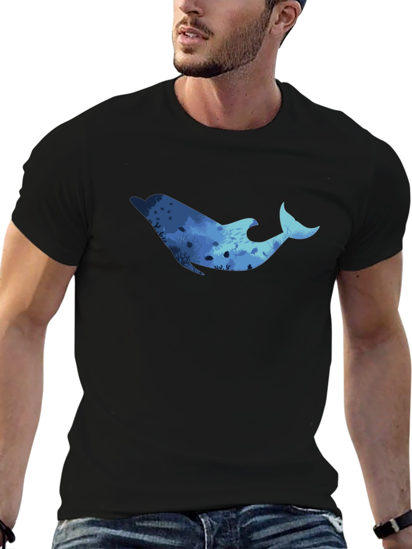 Black Dolphin Reef Graphic Black T-Shirt view 6