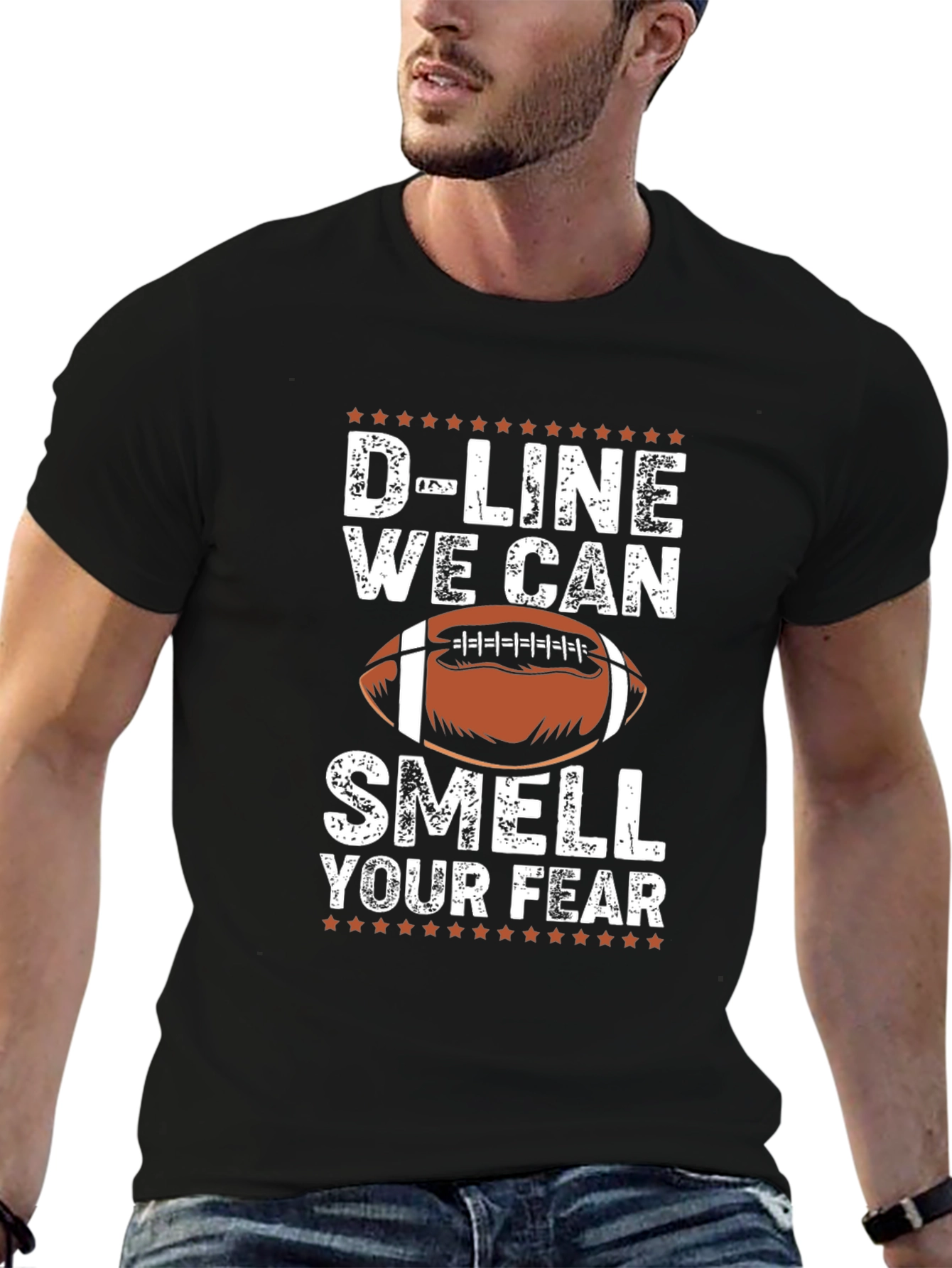 Black D-Line We Can Smell Your Fear Football T-Shirt view 6