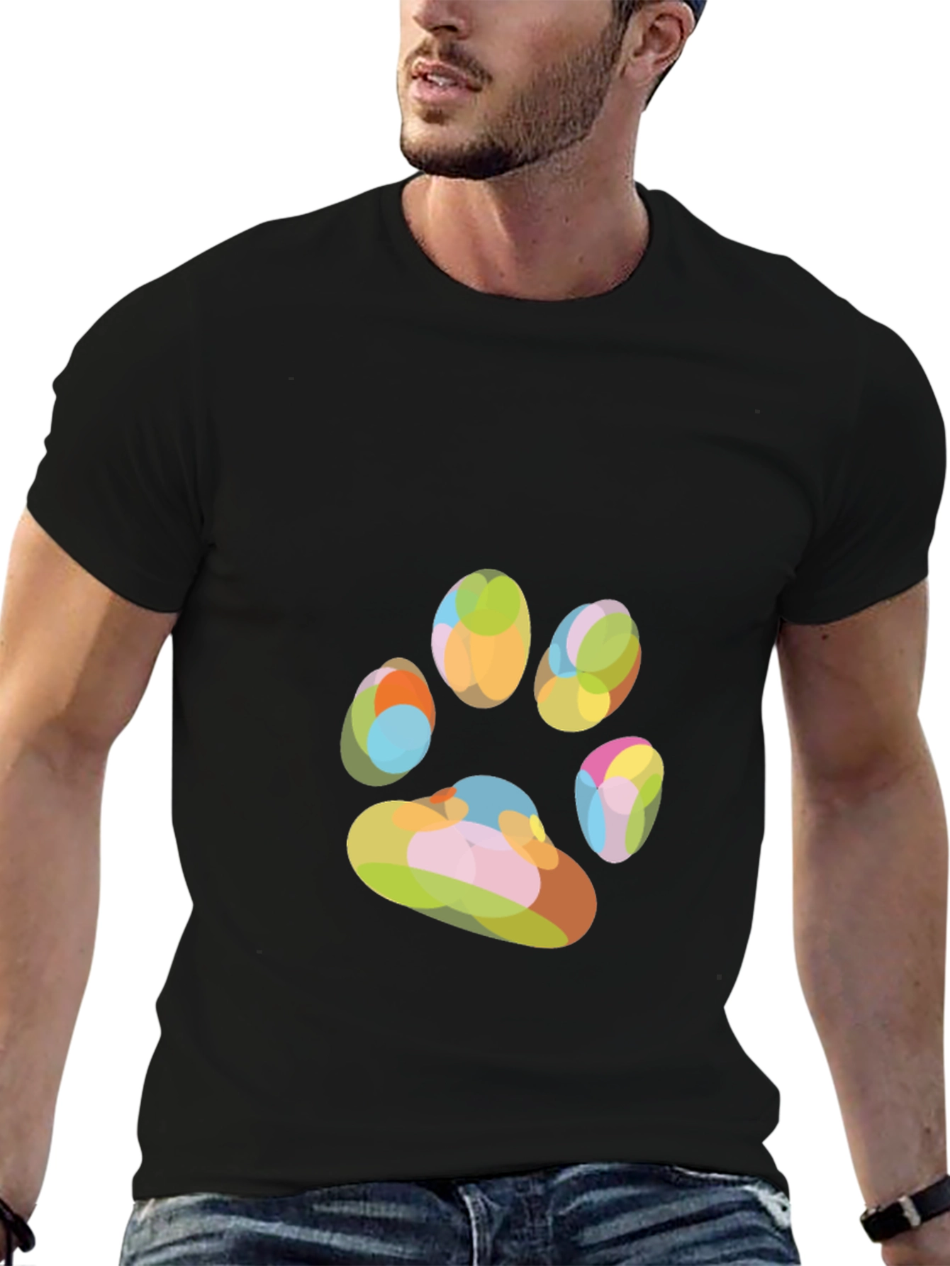 Black Colorful Paw Print Graphic T-Shirt view 6