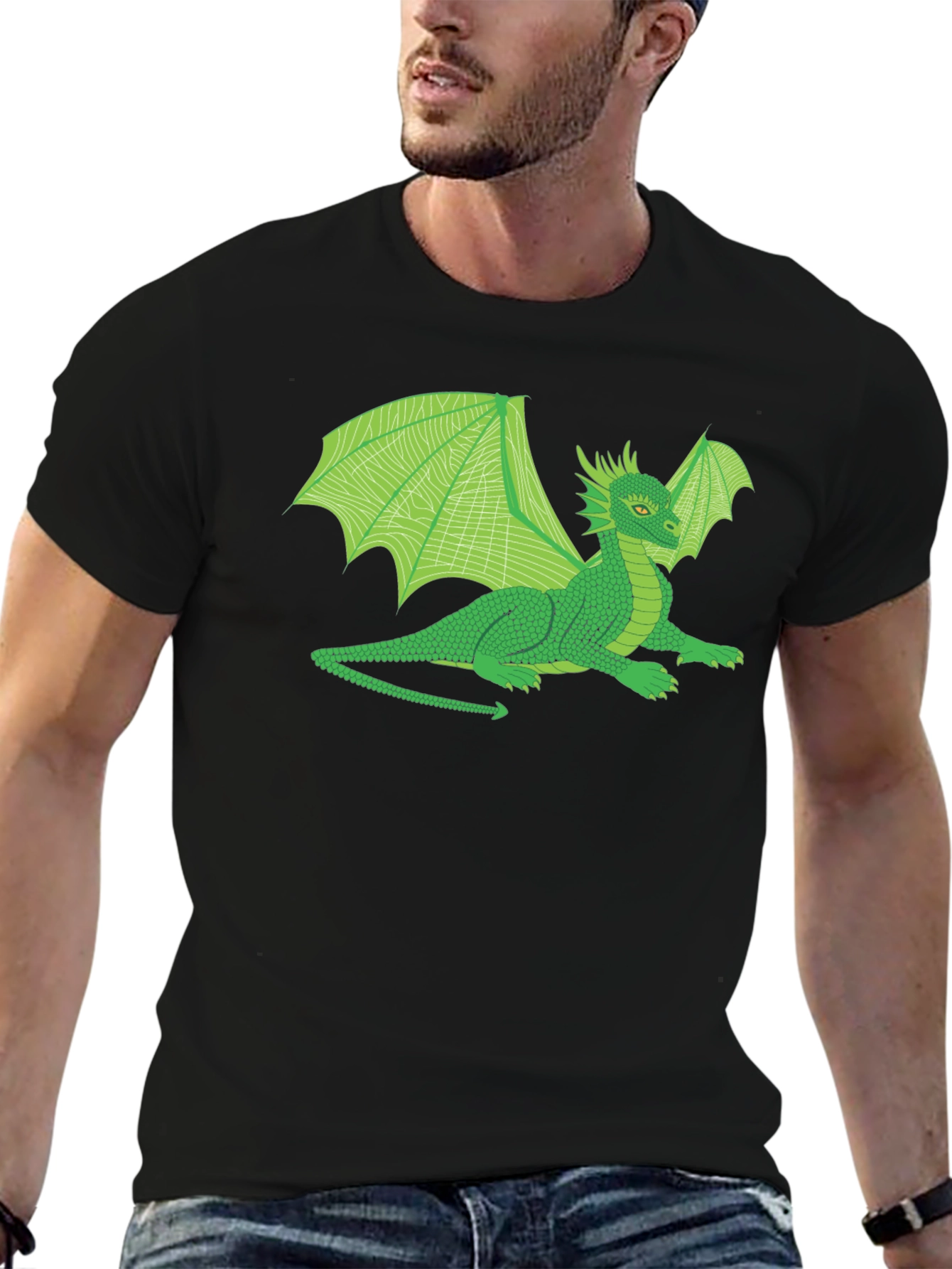 Black Green Dragon Graphic T-Shirt - Fantasy Creature Tee view 6