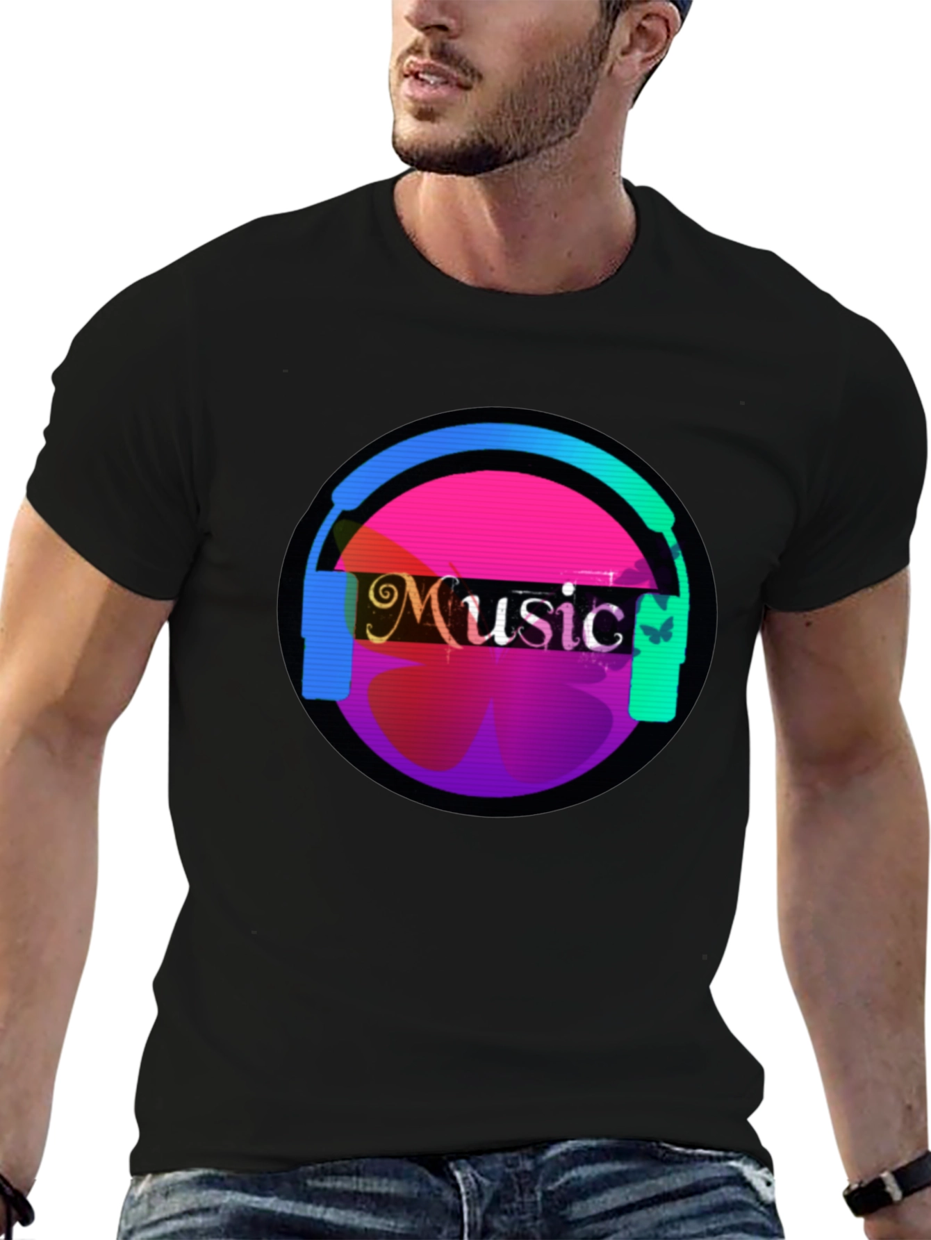 Black Music Headphone Graphic Tee - Casual Comfort view 6