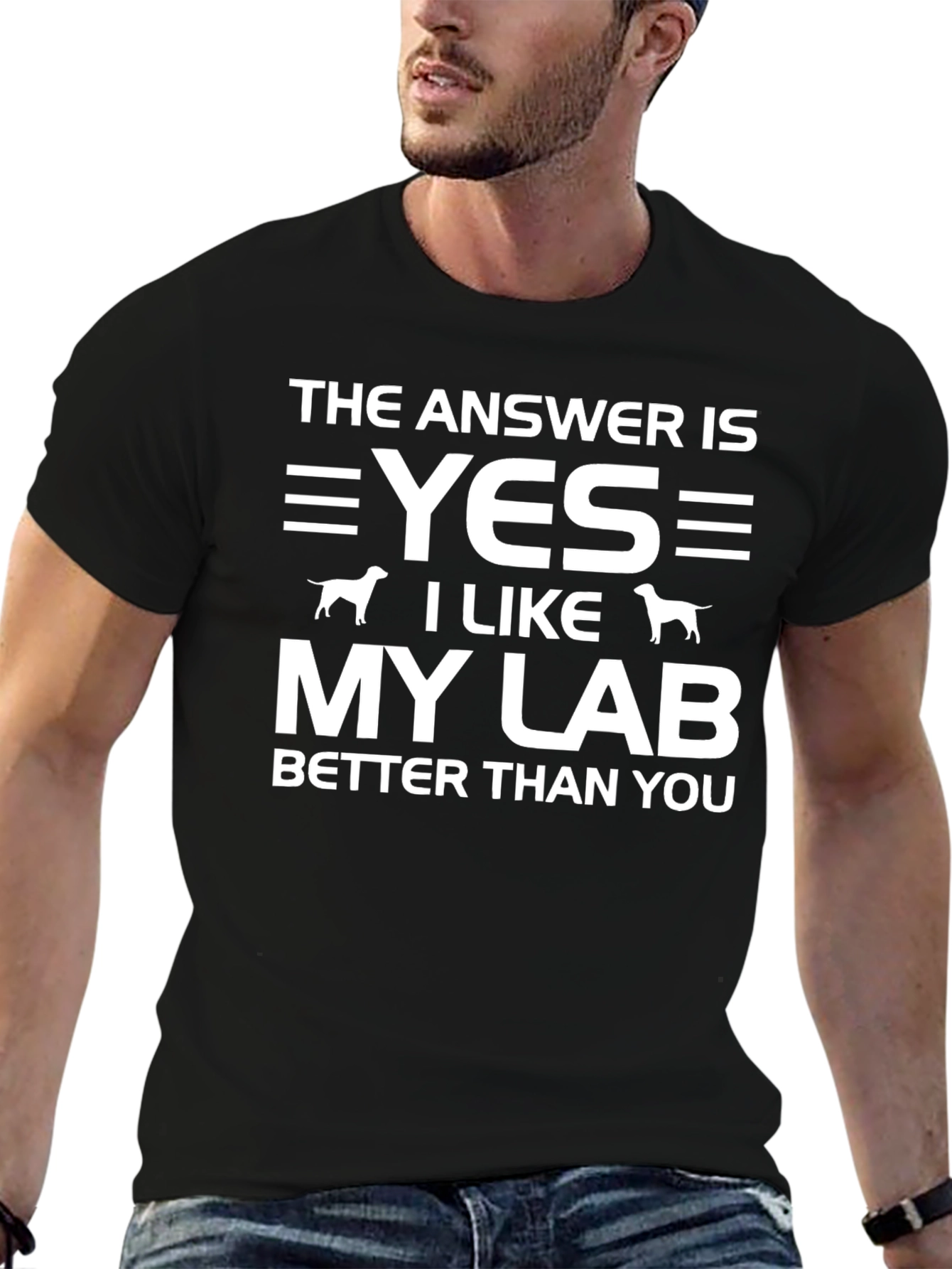 Black Funny Lab Dog T-Shirt: The Answer is Yes view 6