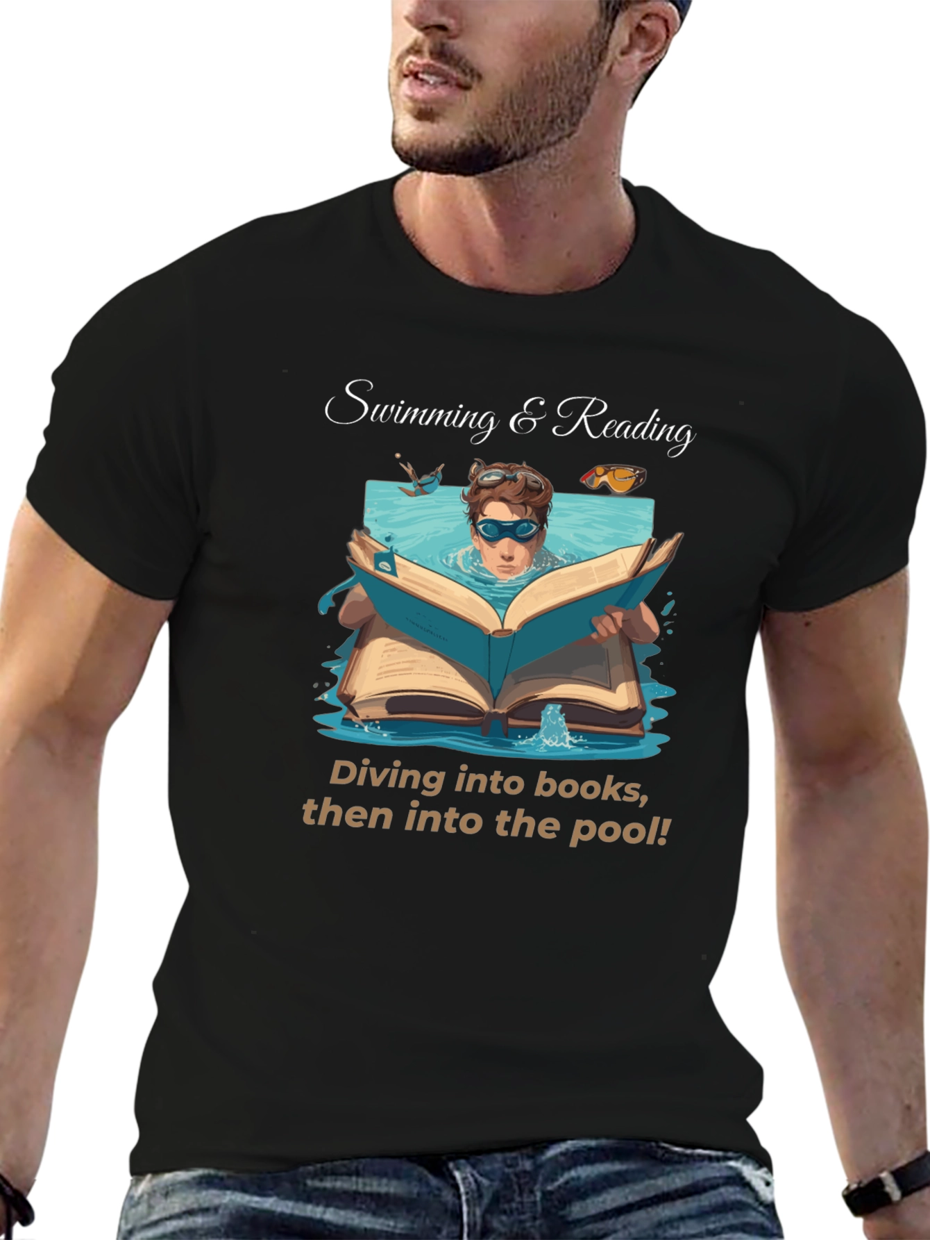 Black Swimming & Reading T-Shirt view 6