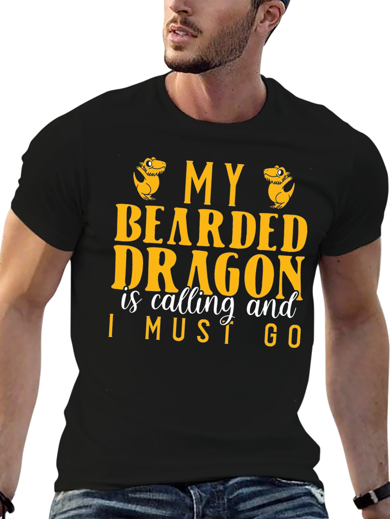 Black Bearded Dragon Calling Graphic Tee, Pet Lover T-Shirt view 6