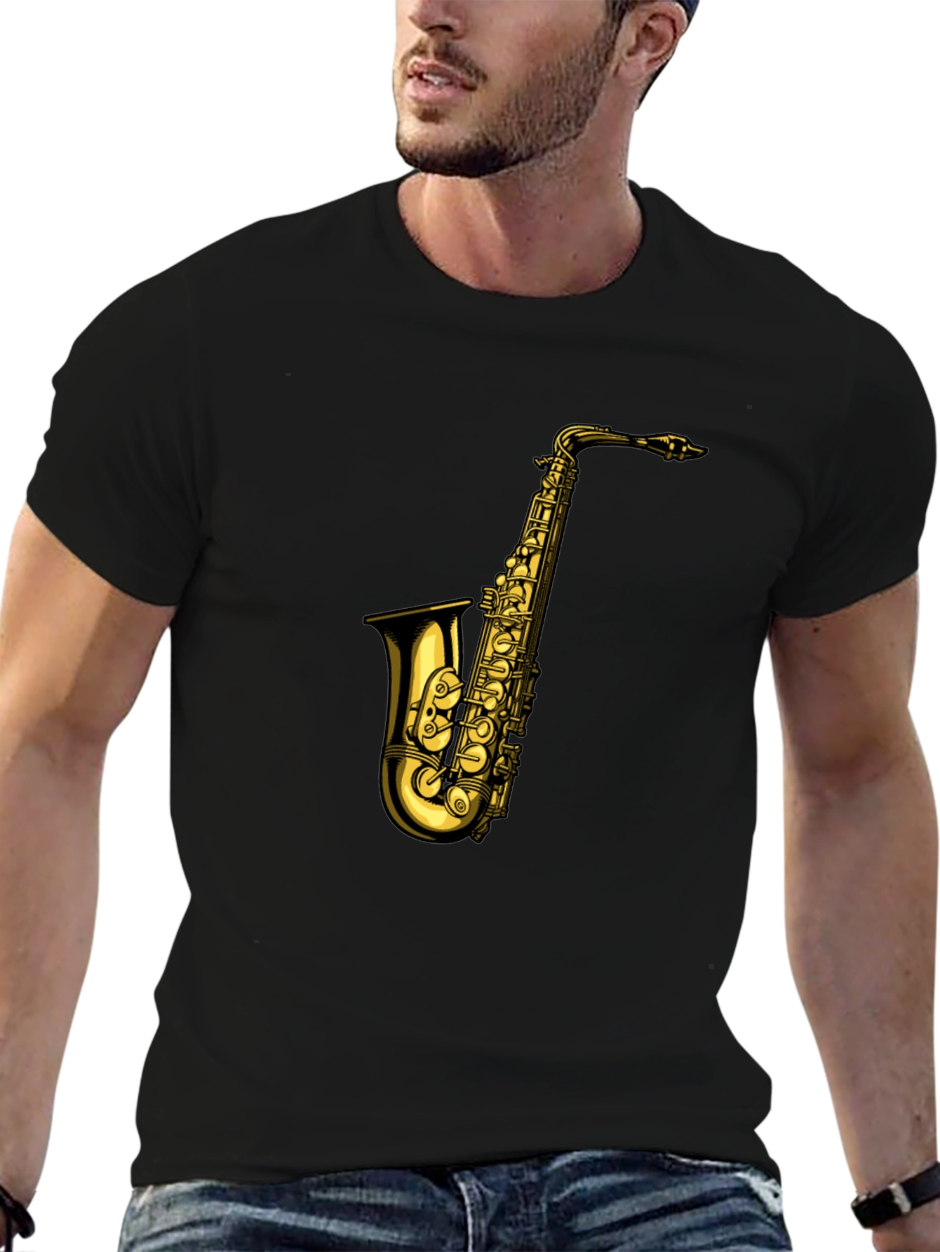 Black Saxophone Graphic T-Shirt - Black view 6