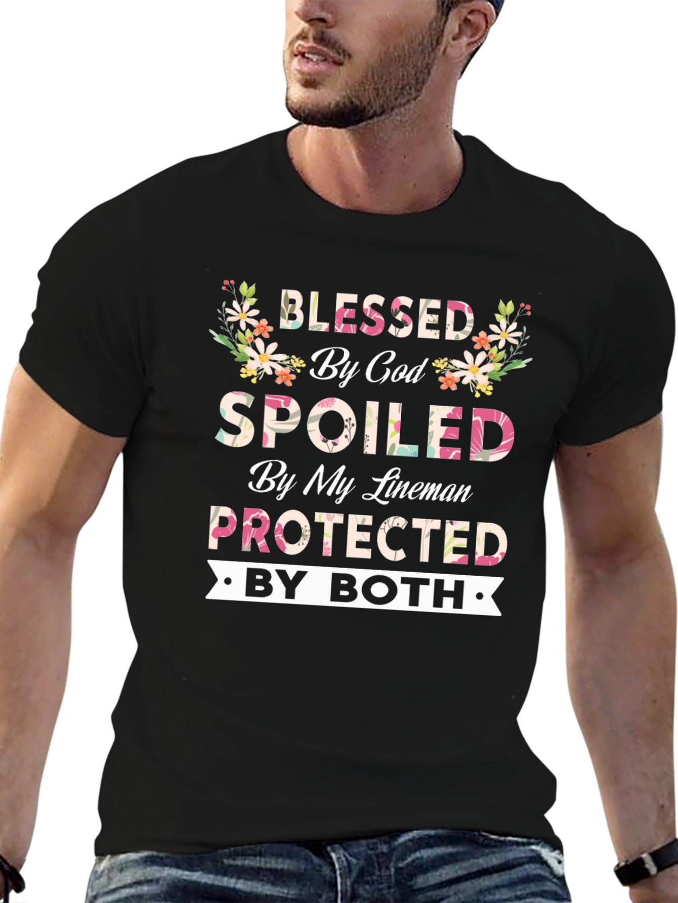 Black Blessed By God Spoiled By My Lineman T-Shirt view 6