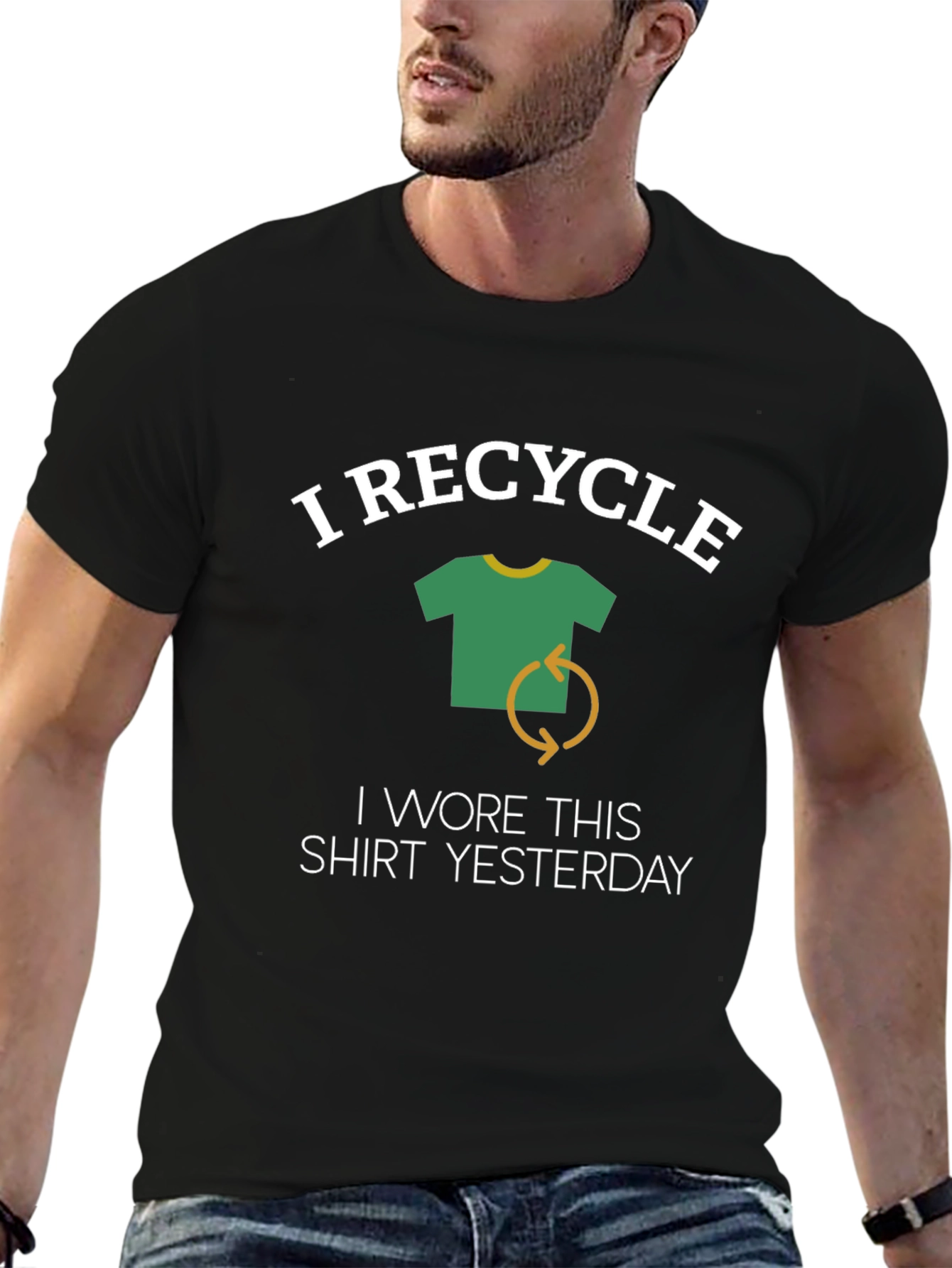 Black Funny I Recycle T-Shirt - Black Cotton Tee for Men view 6