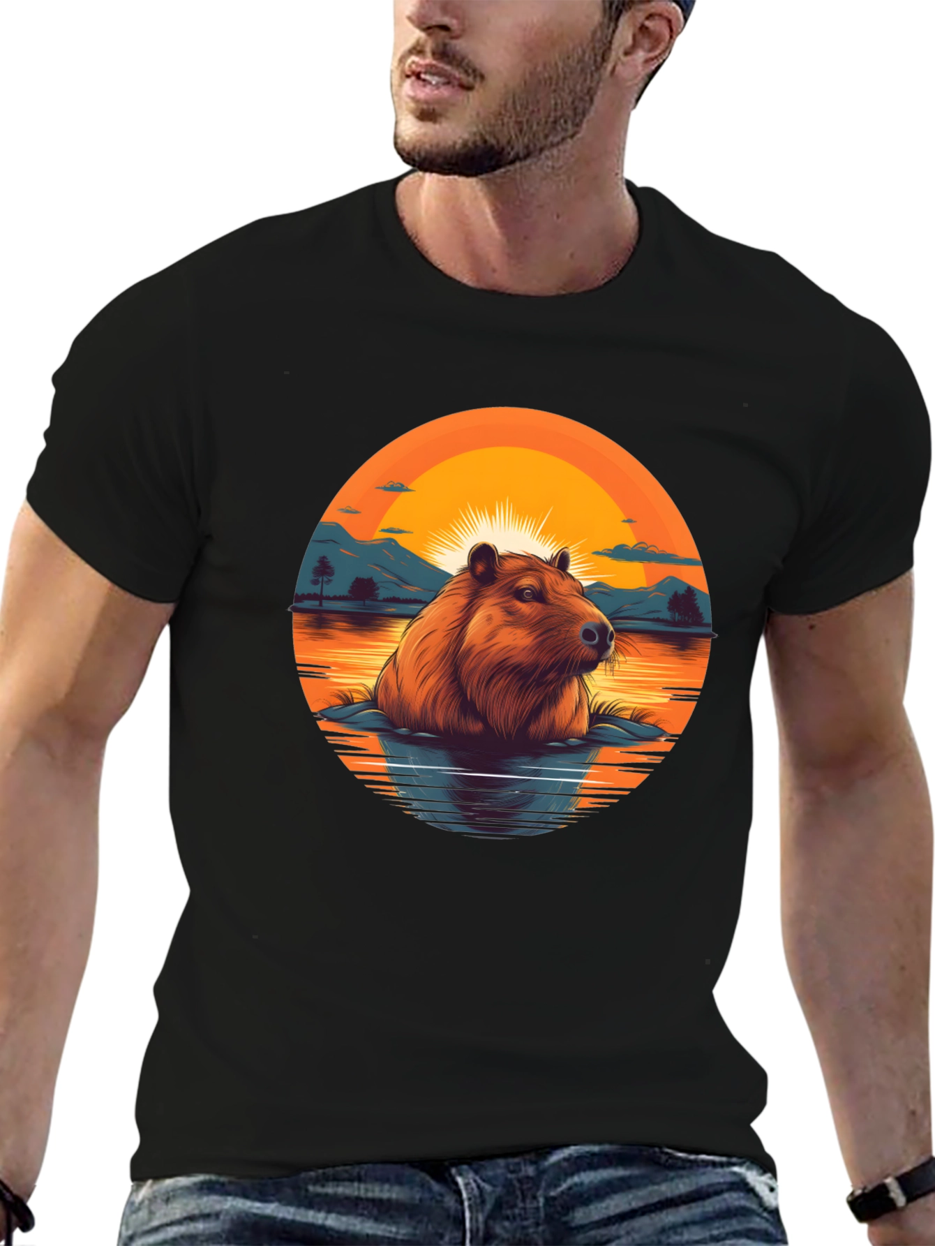 Black Capybara Sunset Graphic Tee - Unique Design view 6