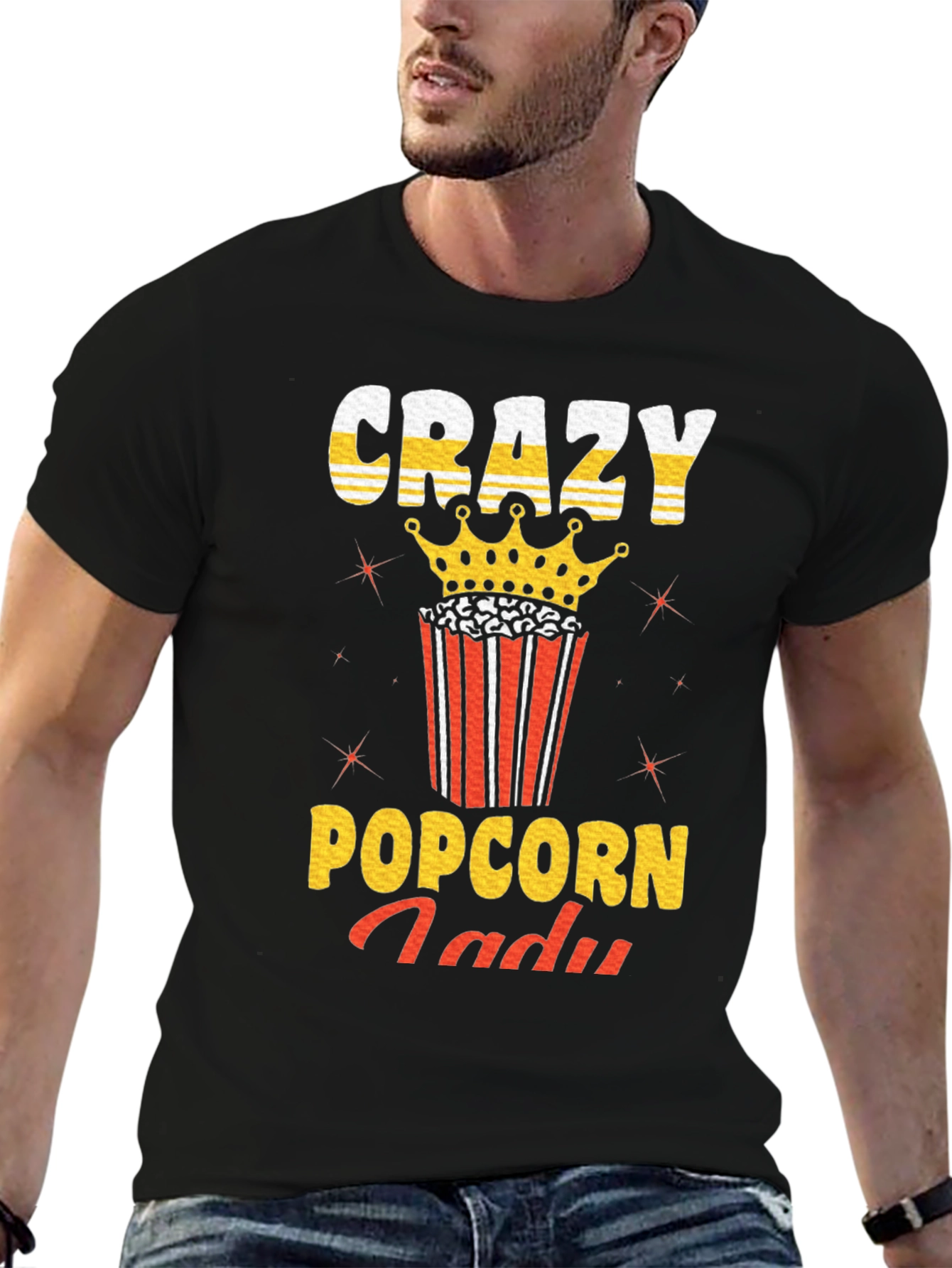 Black Crazy Popcorn Lady Graphic T-Shirt view 6