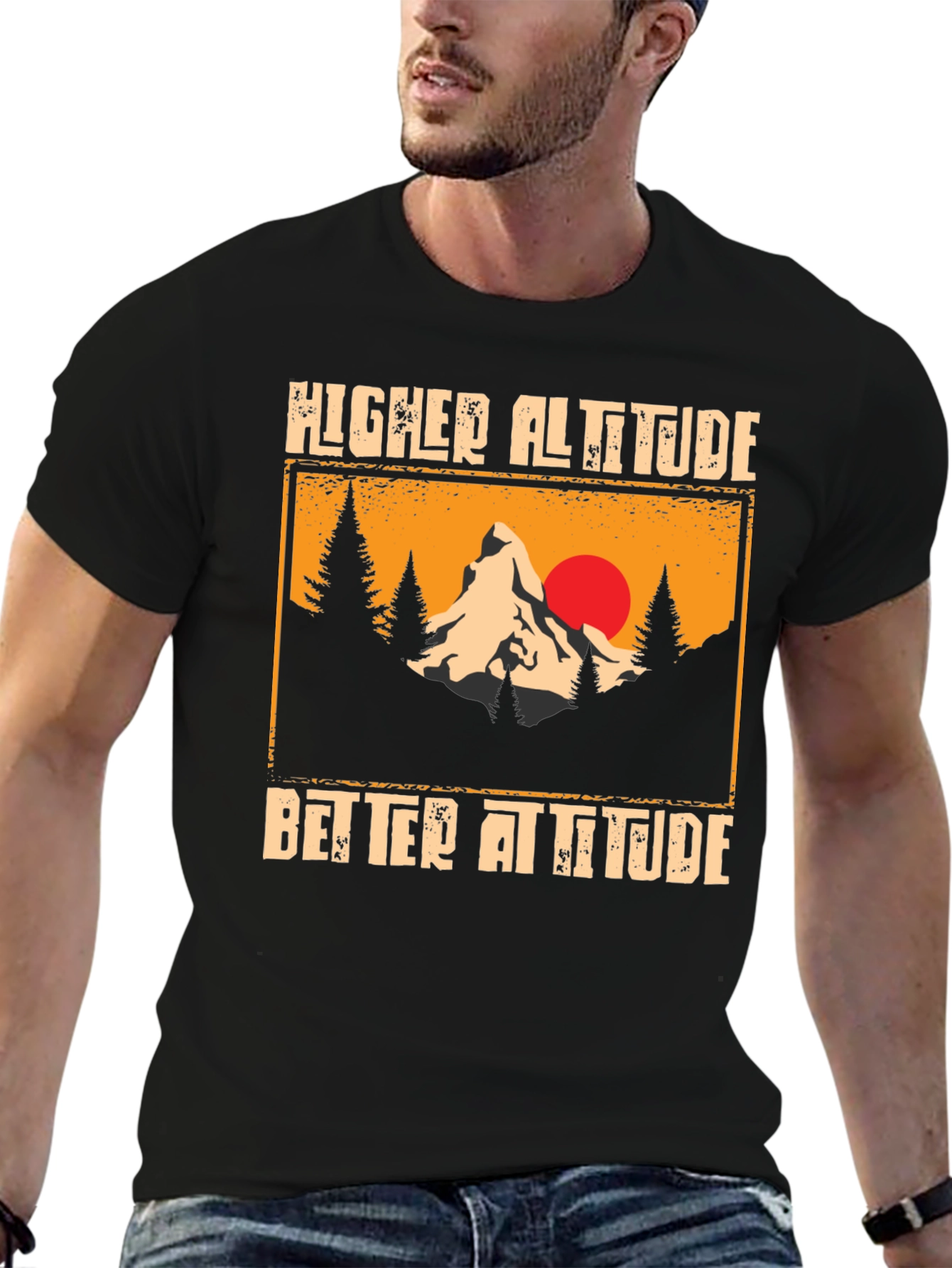 Black Higher Altitude Better Attitude Black T-Shirt view 6