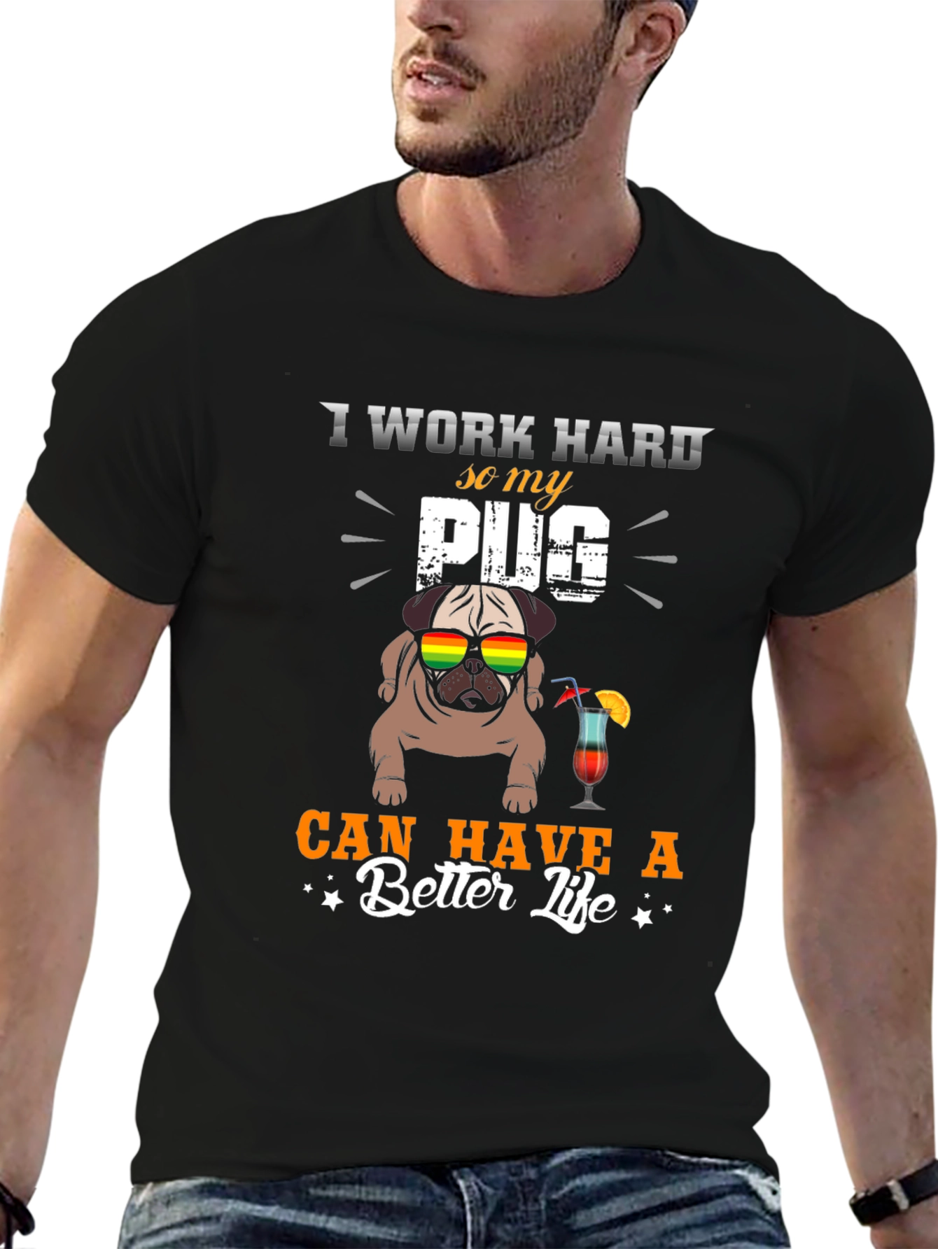 Black I Work Hard For My Pug T-Shirt view 6