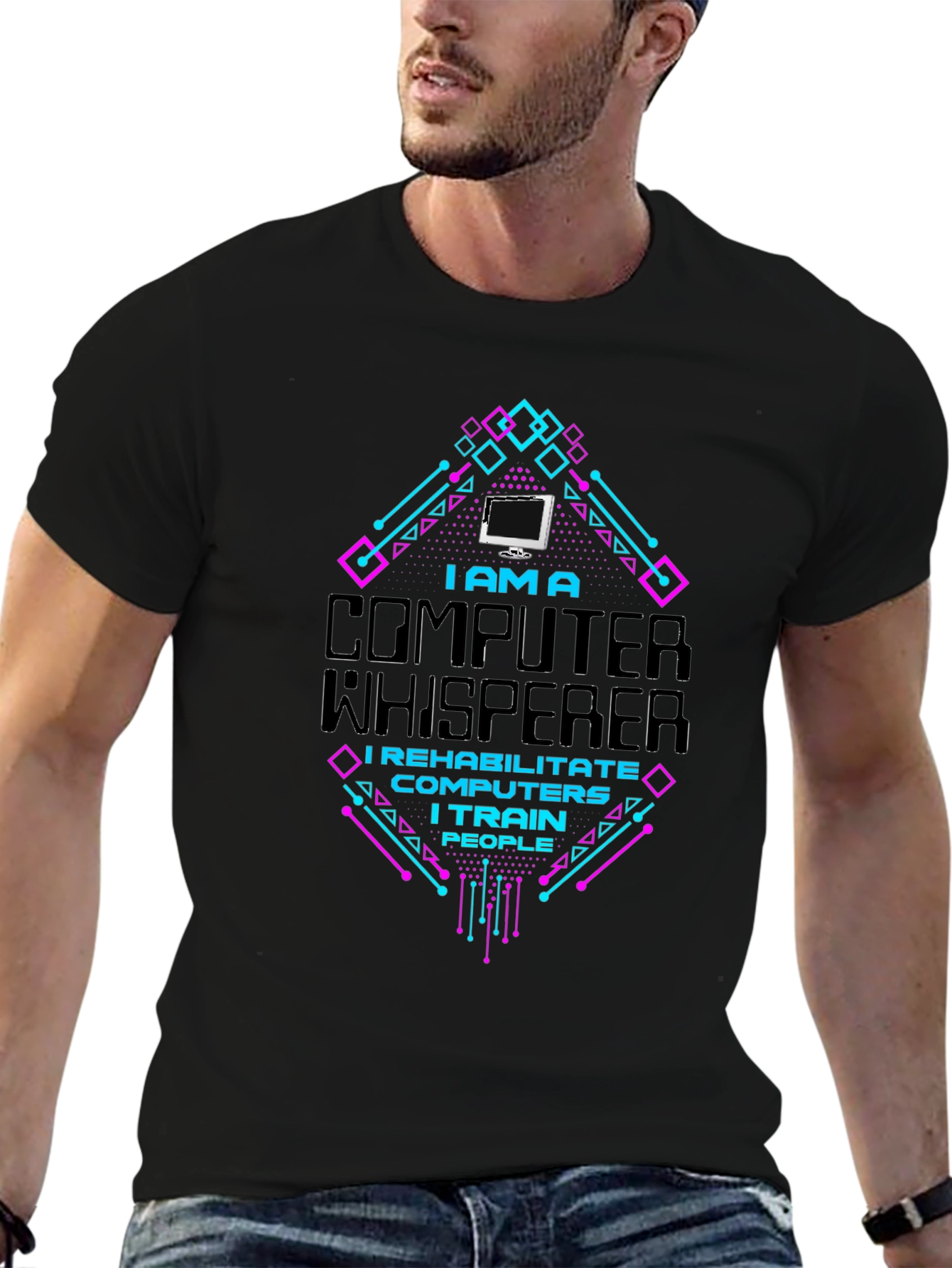 Black Computer Whisperer Graphic T-Shirt view 6