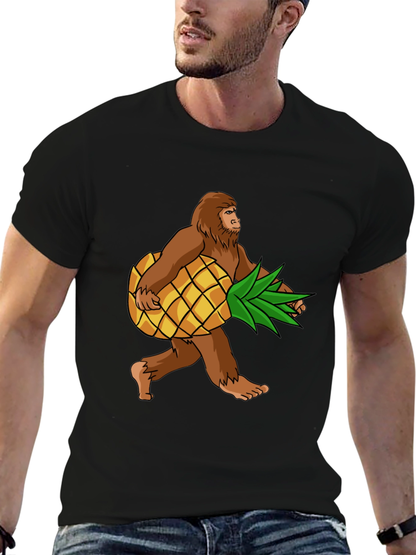 Black Sasquatch Pineapple T-Shirt - Funny Bigfoot Tee view 6