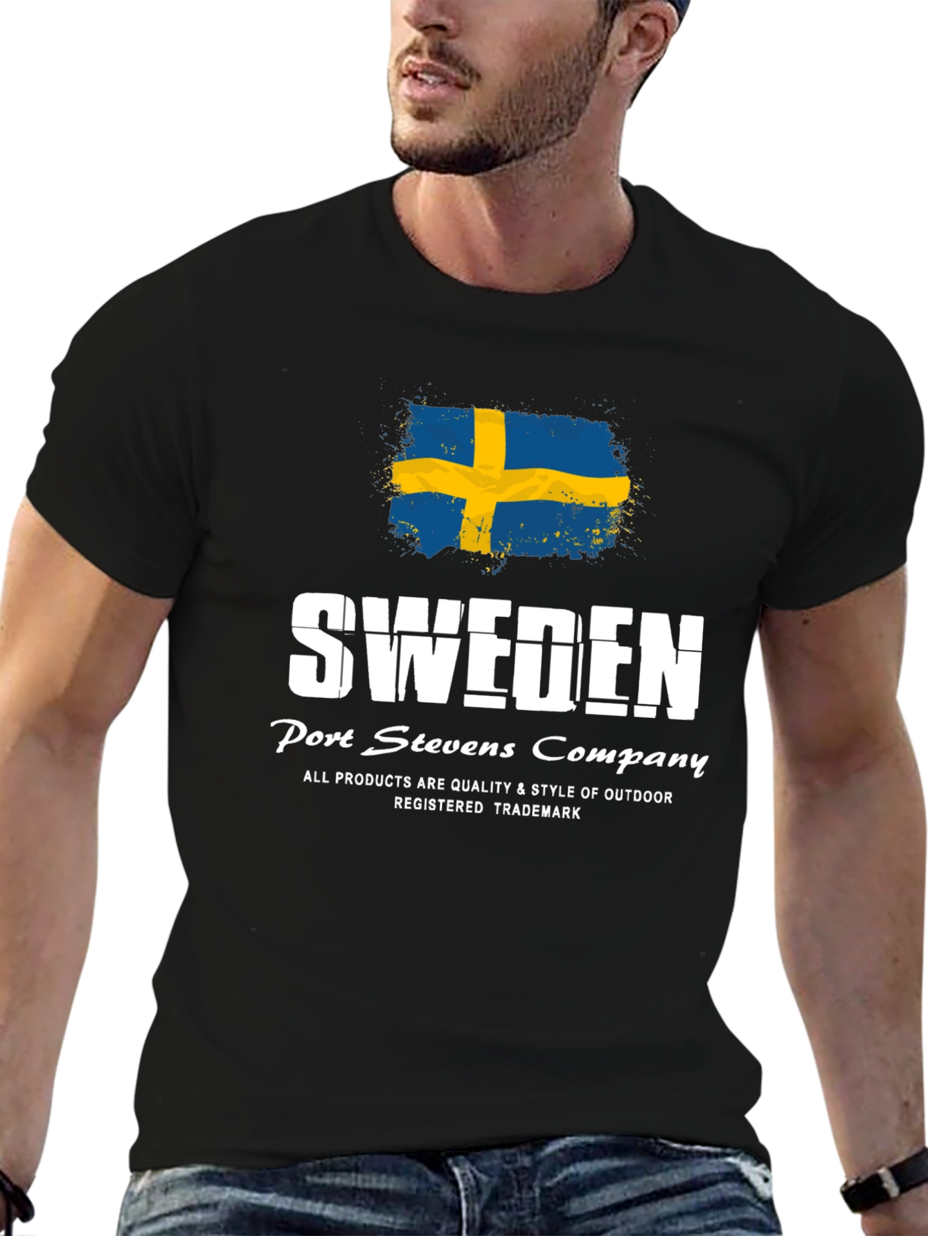 Sweden Flag Graphic Print Black T-Shirt - 6