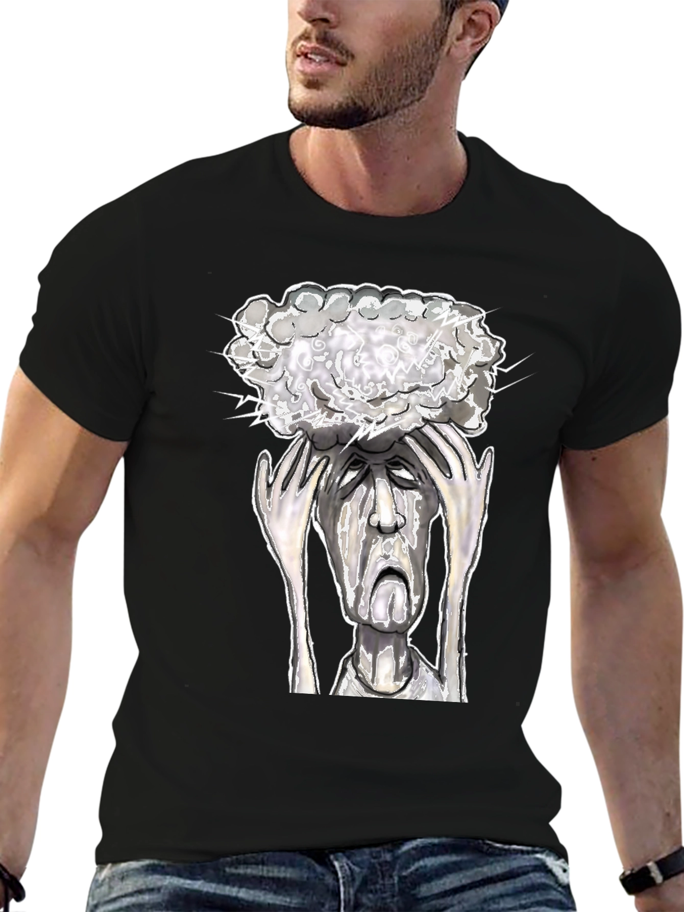 Black Mind Storm Tee: Overwhelmed Graphic T-Shirt view 6