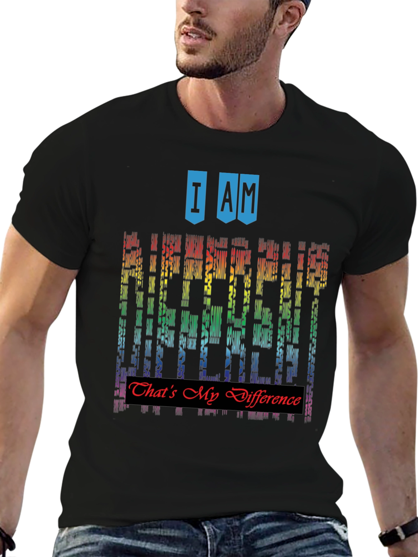Black I Am Different Rainbow Graphic T-Shirt view 6
