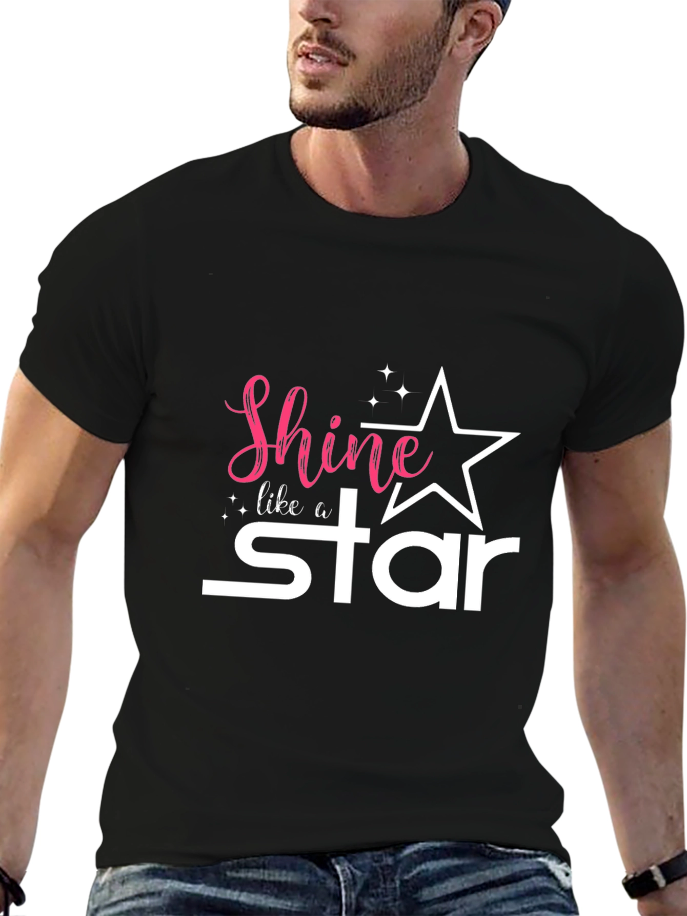 Black Shine Like a Star Graphic Tee - Black Unisex T-Shirt view 6