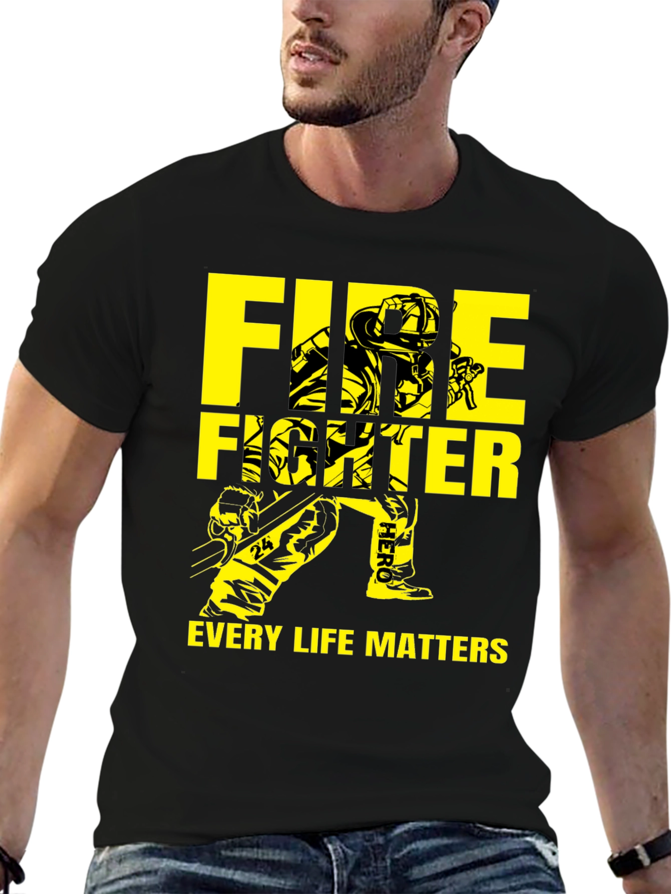 Black Firefighter Every Life Matters Graphic T-Shirt view 6