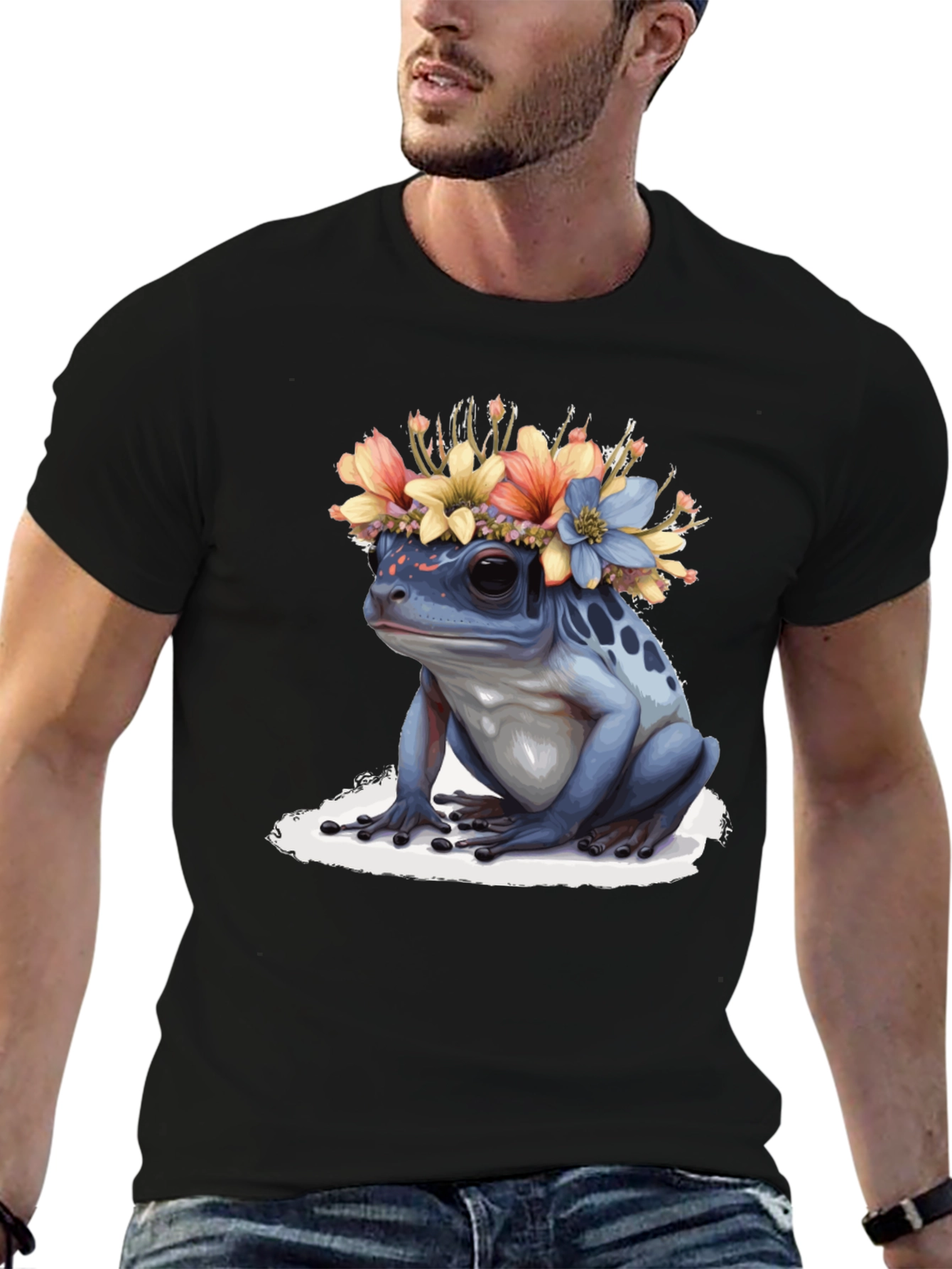 Black Frog with Flower Crown T-Shirt view 6