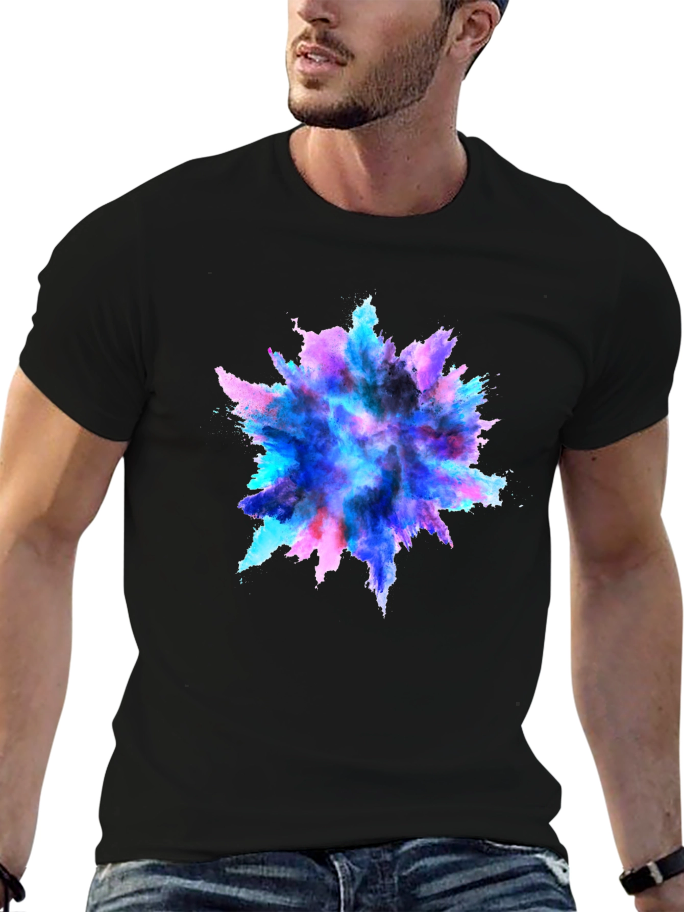 Black Colorful Burst Graphic Black T-Shirt view 6
