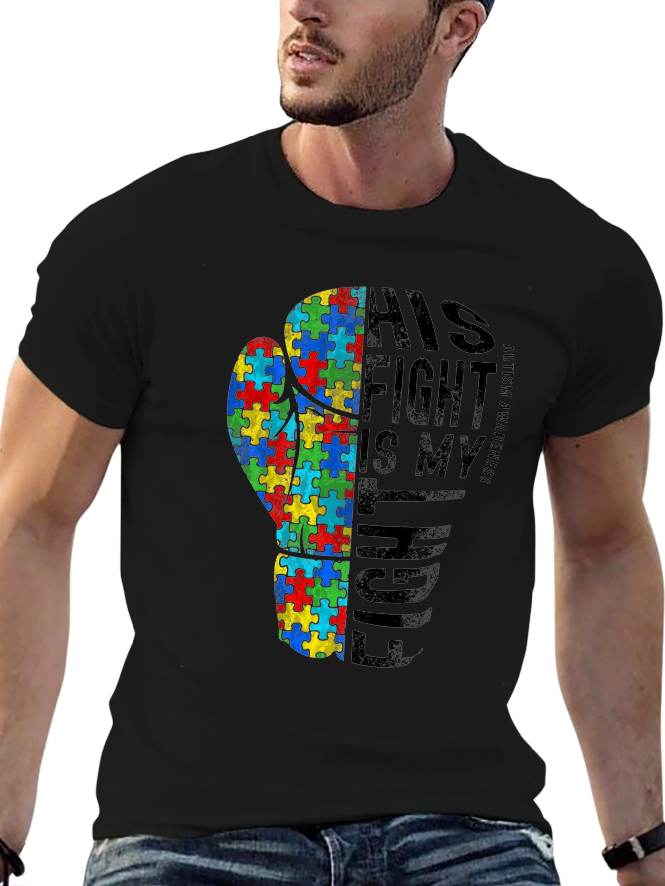 Black Autism Awareness Fight T-Shirt view 6