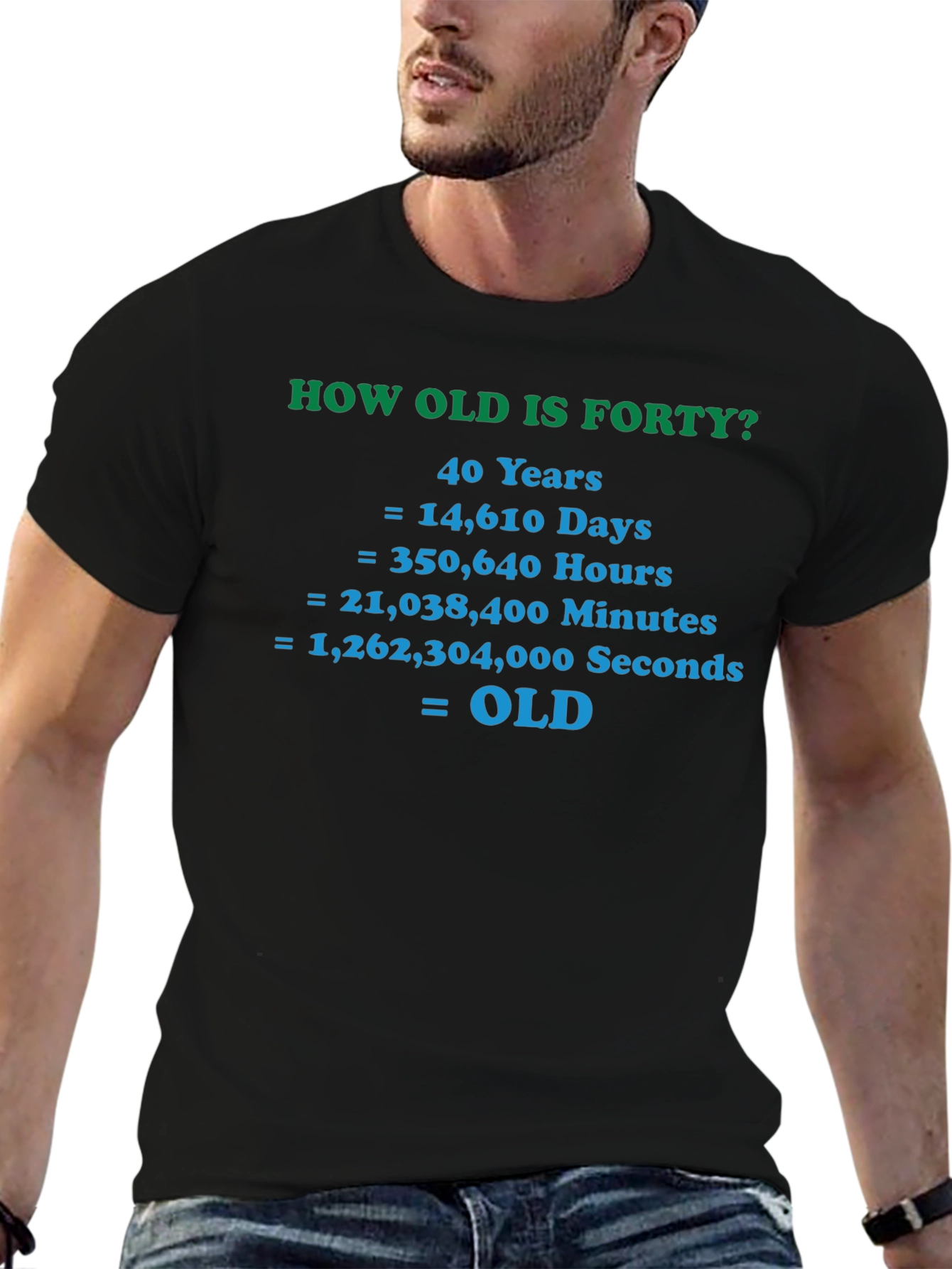 Black Funny 40th Birthday T-Shirt - How Old is Forty? view 6