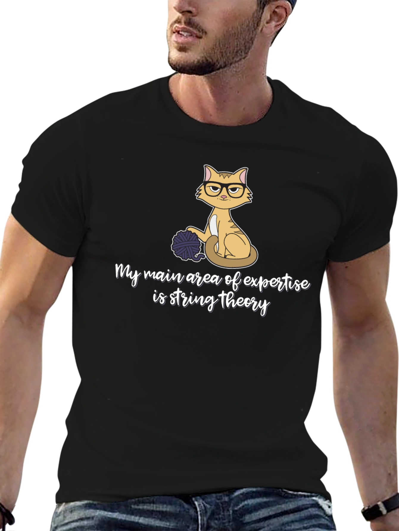 Black String Theory Cat T-Shirt view 6