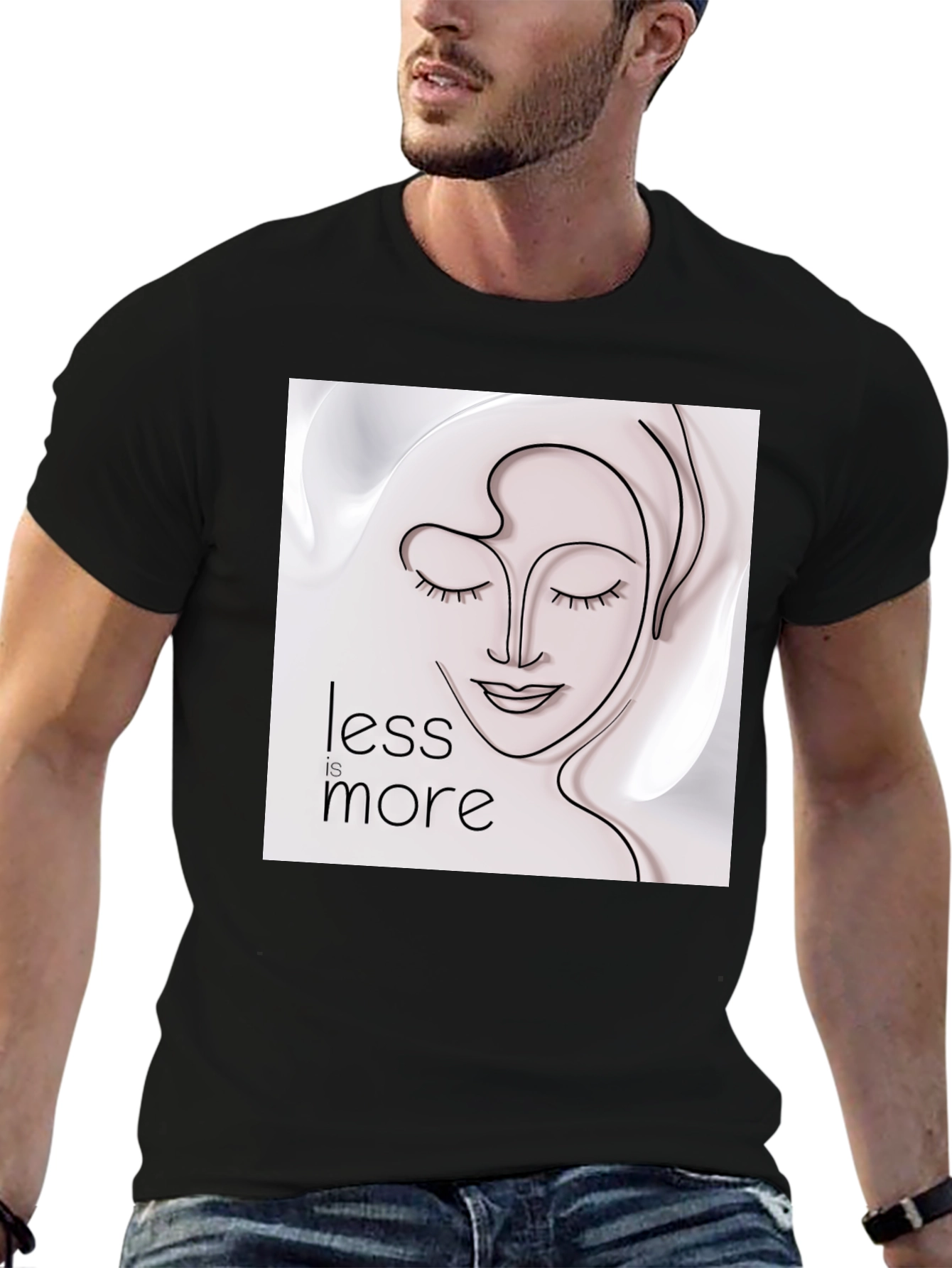 Black Minimalist Face Line Art T-Shirt - Less is More view 6
