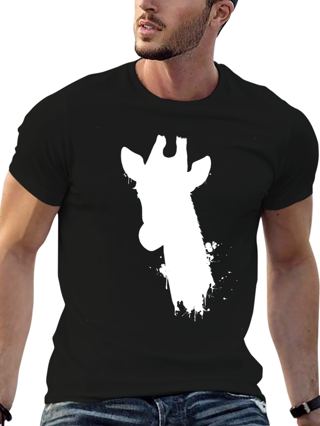 Black Giraffe Silhouette Graphic Tee - Black Cotton T-Shirt view 6