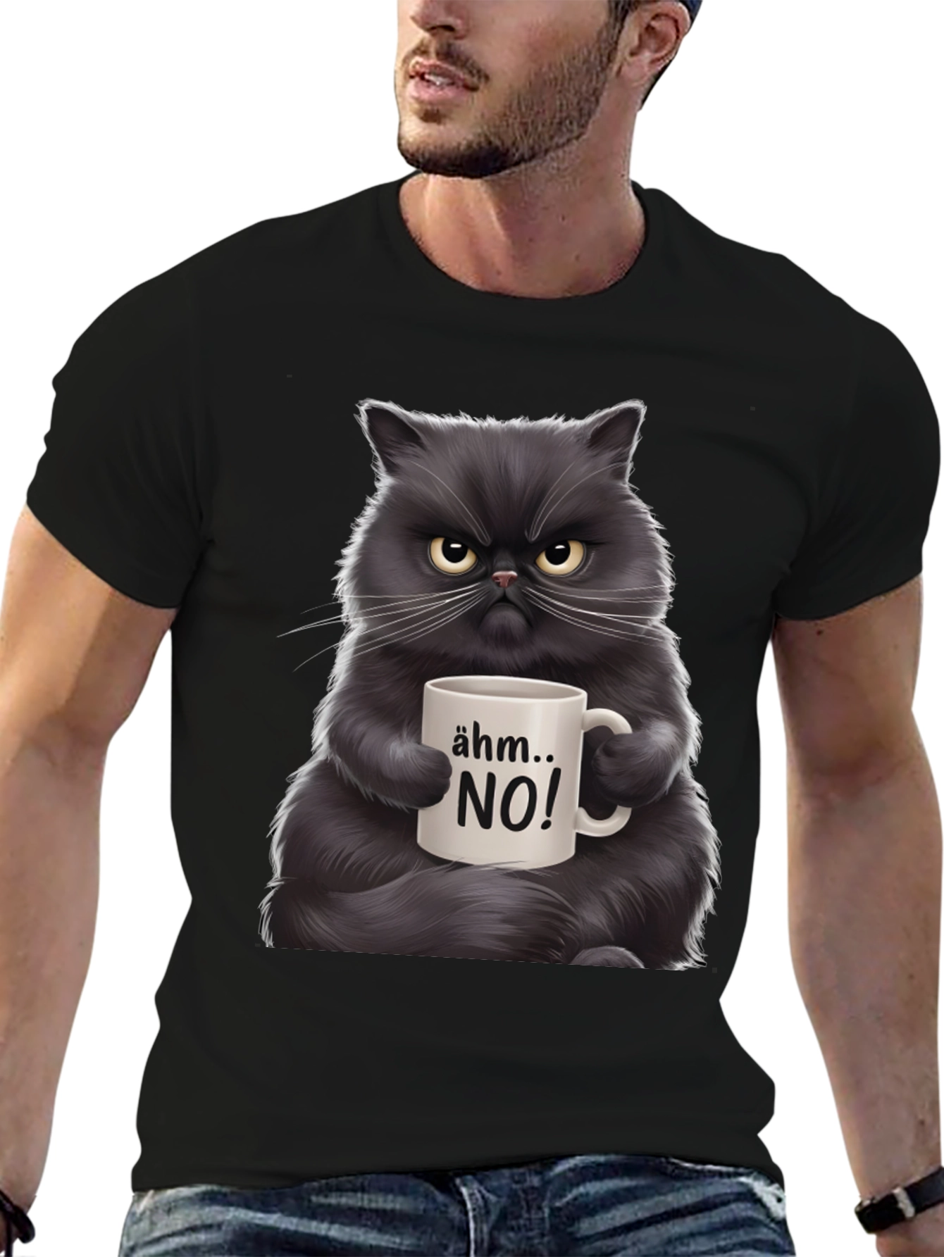 Black Grumpy Cat Coffee T-Shirt - "Ähm... NO!" view 6