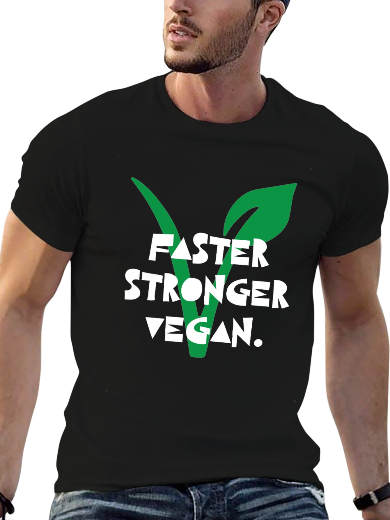 Black Vegan Strength T-Shirt - Faster Stronger Vegan Design view 6